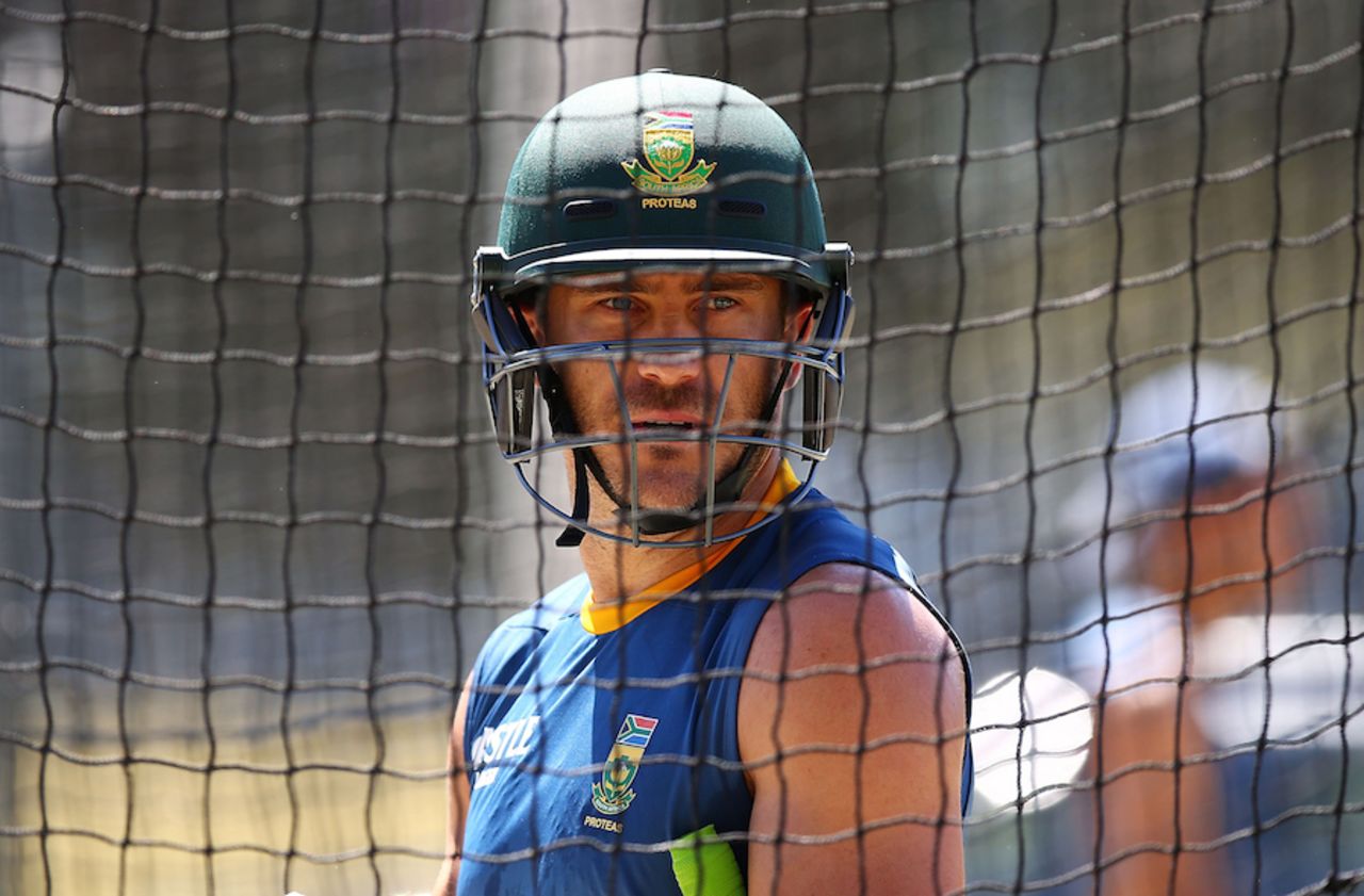Faf dul Plessis looks on in the nets, World Cup 2015, Canberra, March 2, 2015