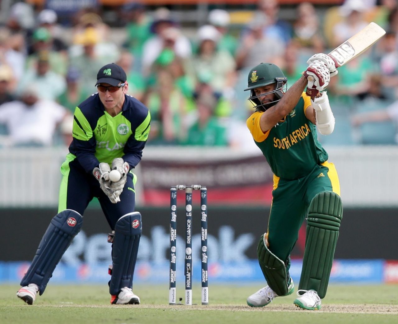 Hashim Amla cracks one through the off side,  Ireland v South Africa, World Cup 2015, Group B, Canberra, March 3, 2015