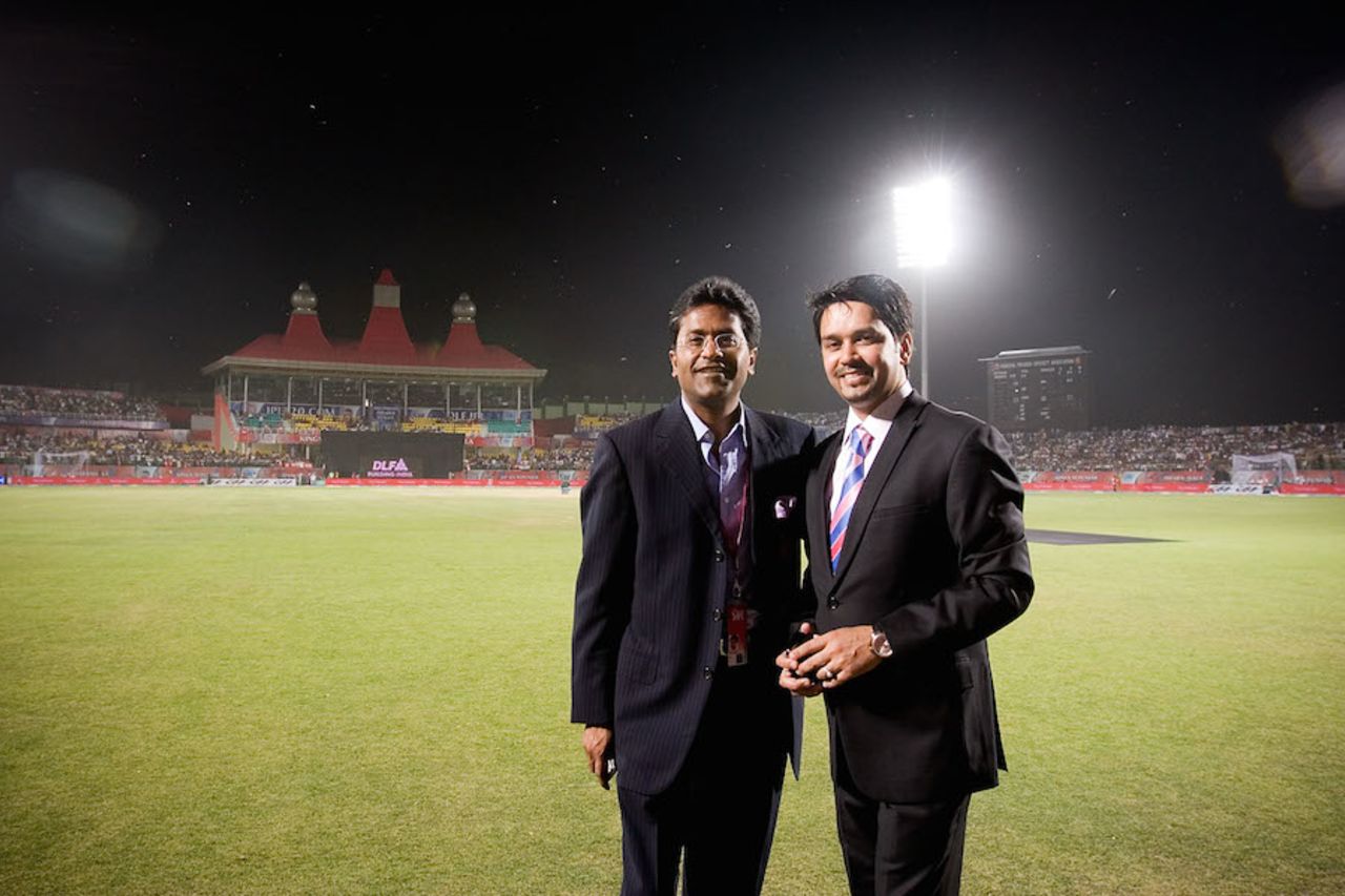 Lalit Modi with HPCA president Anurag Thakur, Dharamsala, April 16, 2010