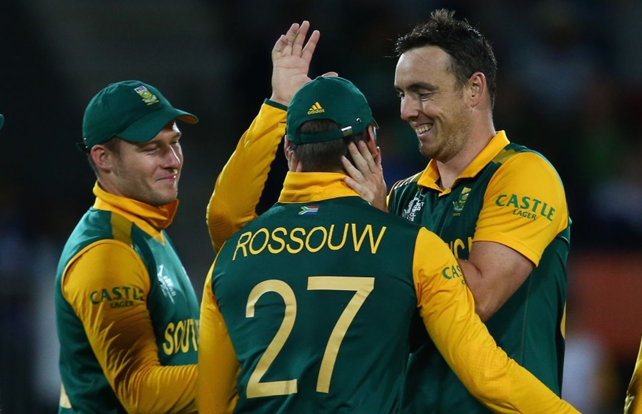 Kyle Abbott celebrates after removing Kevin O'Brien, Ireland v South Africa, World Cup 2015, Group B, Canberra, March 3, 2015