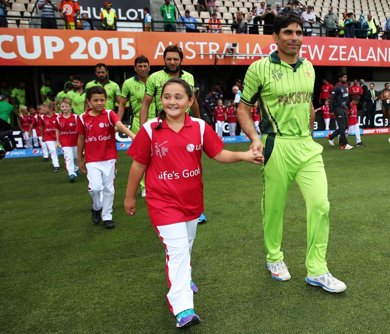 Pakistan players walk out for the national anthem, Pakistan v UAE, World Cup 2015, Group B, Napier, March 4, 2015