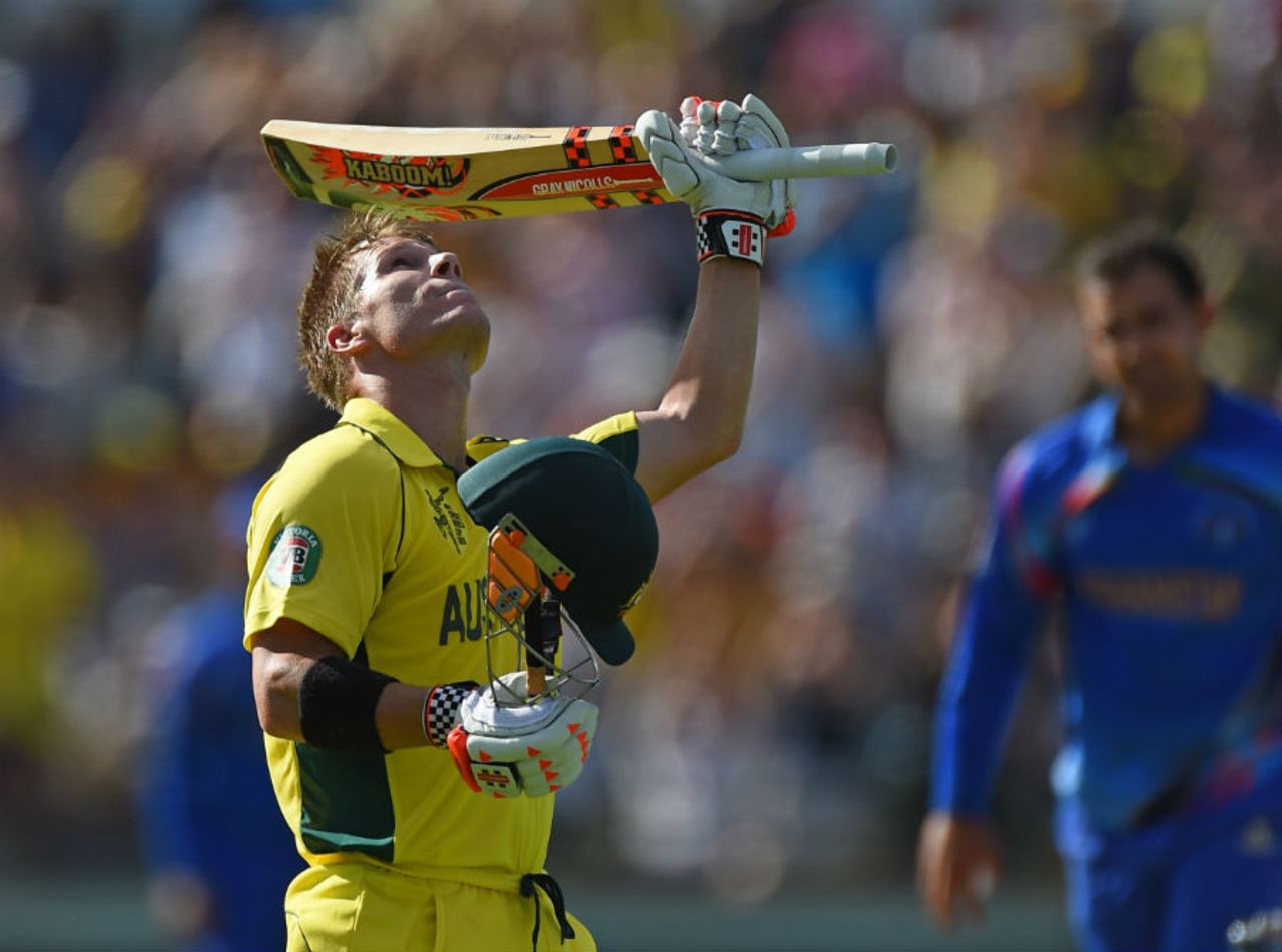David Warner's 133-ball 178 was the highest score by an Australian in World Cups, Australia v Afghanistan, World Cup 2015, Group A, Perth, March 4, 2015