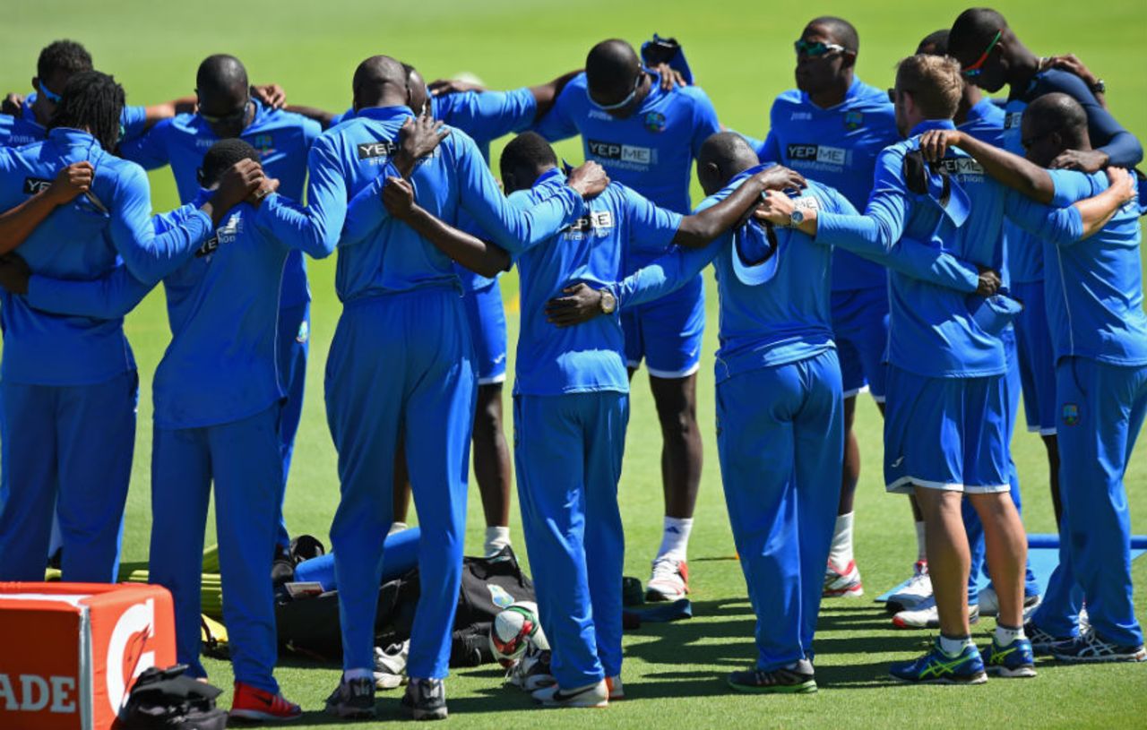 The West Indies players huddle up during the training session, India v West Indies,  World Cup 2015, Group B, Perth, March 5 