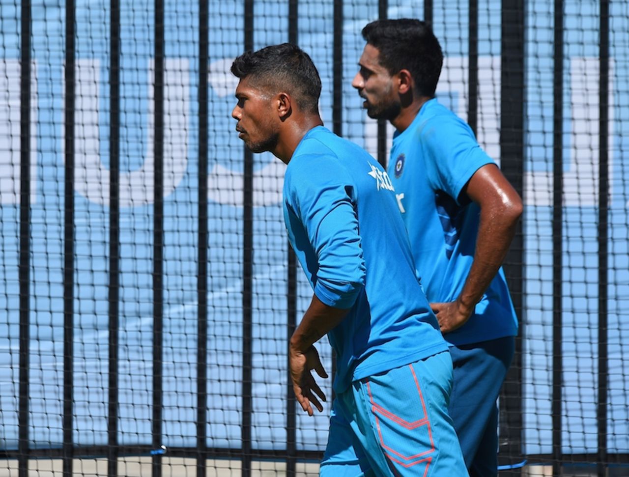 Umesh Yadav and Dhawal Kulkarni prepare to bowl in the nets, World Cup 2015, Perth, March 5, 2015