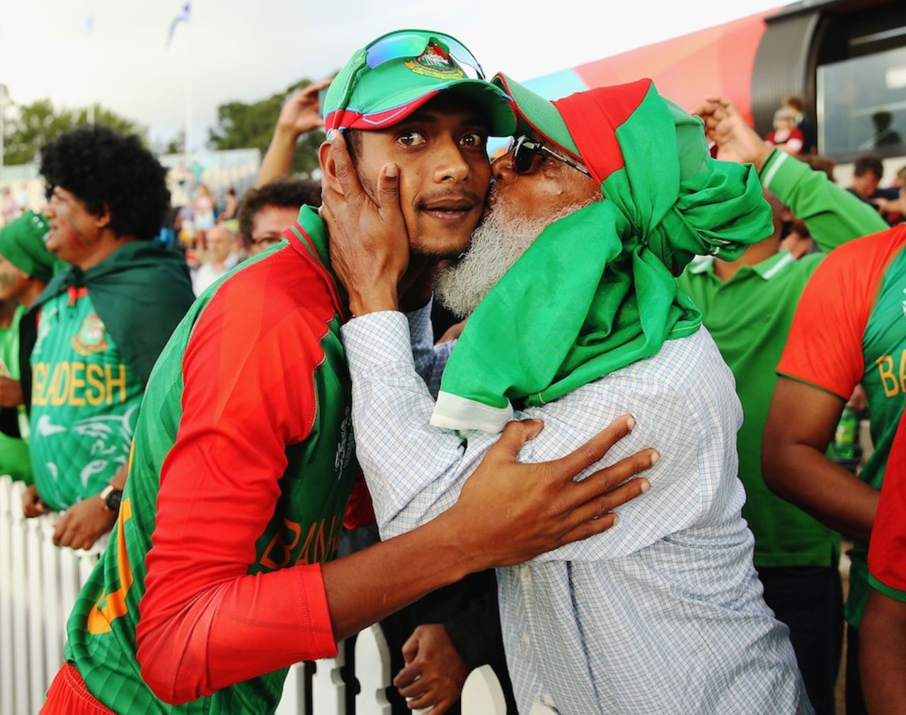 A fan kisses Shafiul Islam after the win at Saxton Oval, Bangladesh v Scotland, World Cup 2015, Group A, Nelson, March 5, 2015