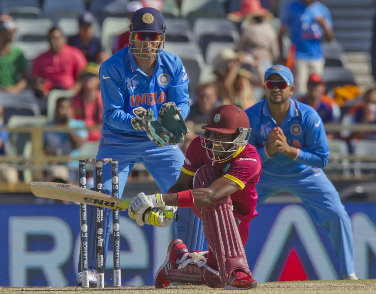 Jonathan Carter goes for a sweep, India v West Indies, World Cup 2015, Group B, Perth, March 6