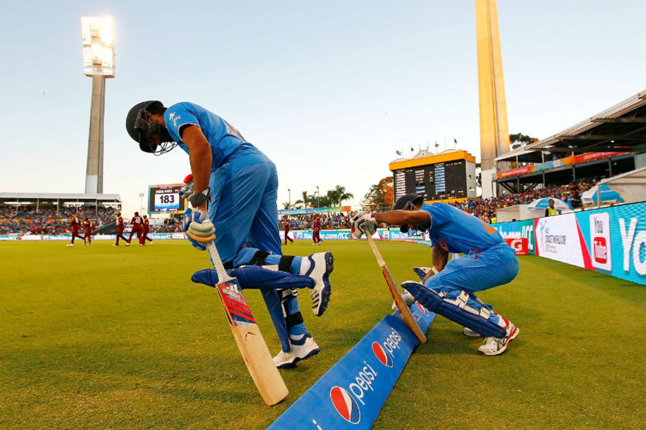 Rohit Sharma and Shikhar Dhawan step onto the field, India v West Indies, World Cup 2015, Group B, Perth, March 6