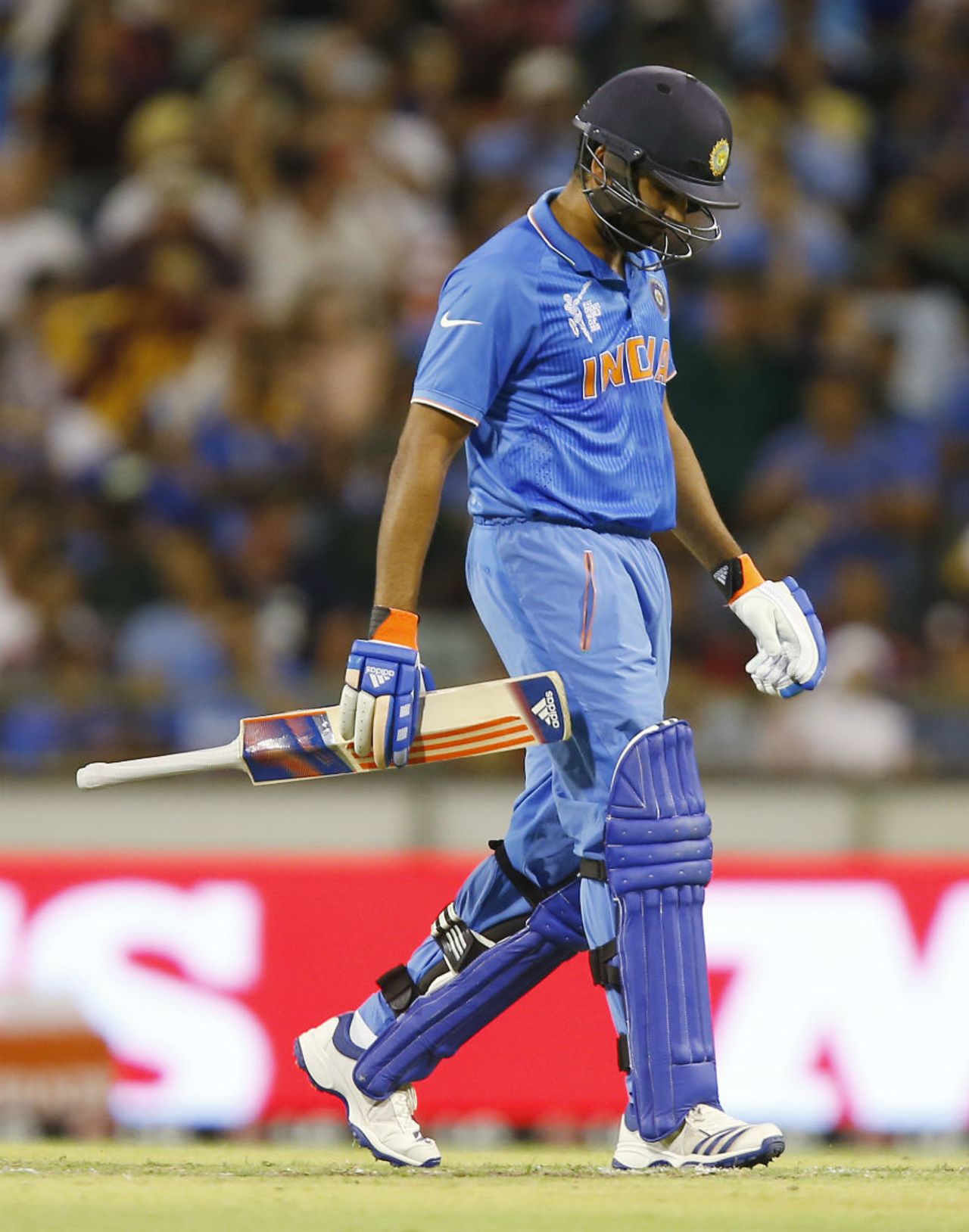 Rohit Sharma walks off after he was caught behind for 7, India v West Indies, World Cup 2015, Group B, Perth, March 6