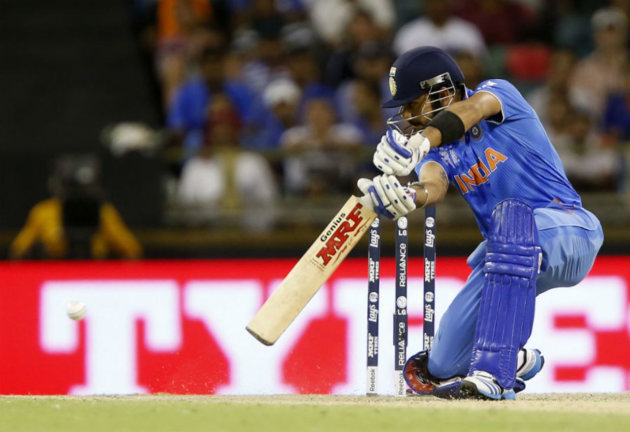 Virat Kohli gets down to play a square drive, India v West Indies, World Cup 2015, Group B, Perth, March 6