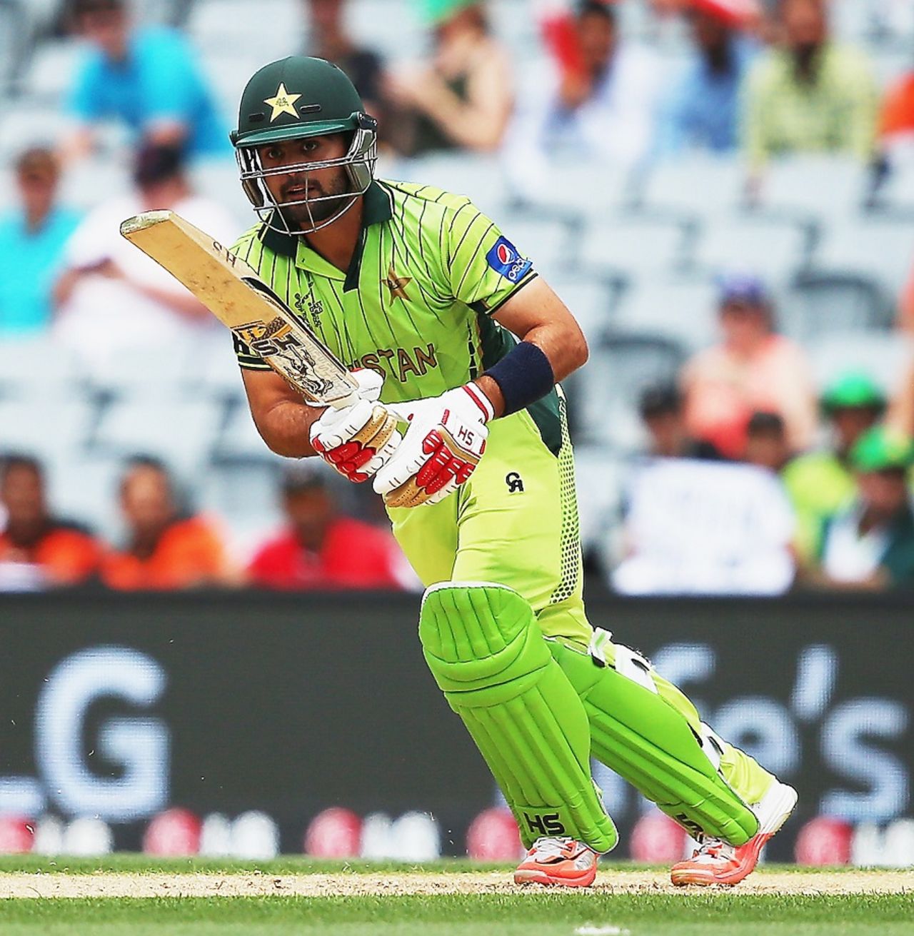 Ahmed Shehzad nudges the ball to the leg side, Pakistan v South Africa, World Cup 2015, Group B, Auckland, March 7, 2015