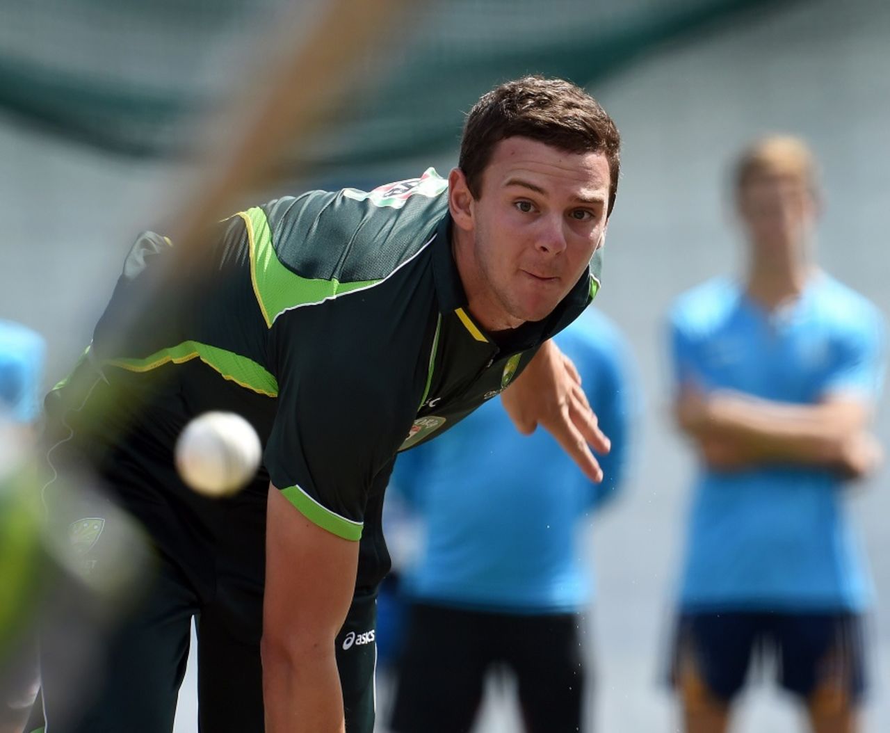 Josh Hazlewood has a bowl during practice, World Cup 2015, Sydney, March 7, 2015