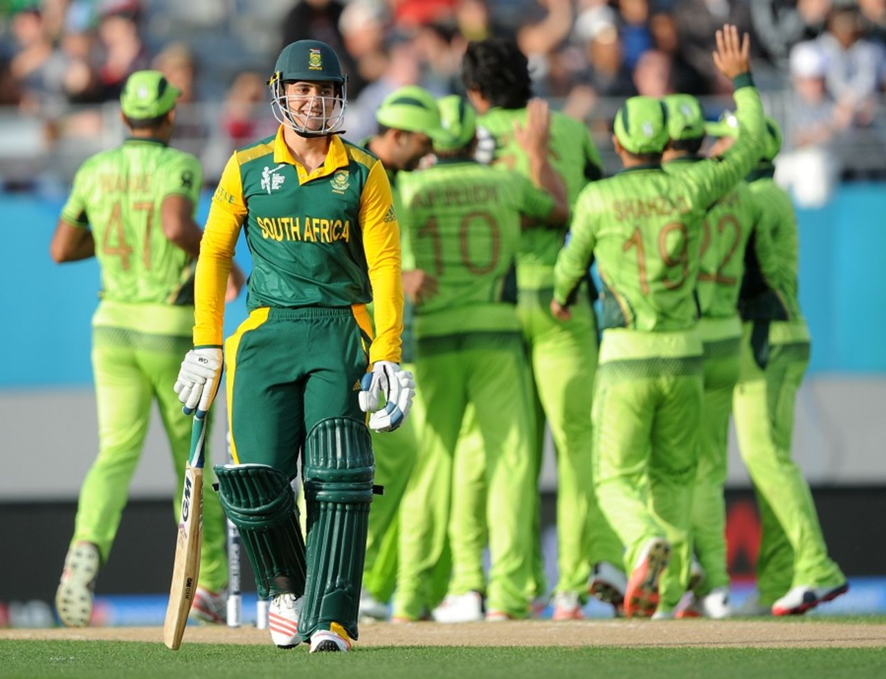 Quinton de Kock wears a wry smile after falling for a duck, Pakistan v South Africa, World Cup 2015, Group B, Auckland, March 7, 2015