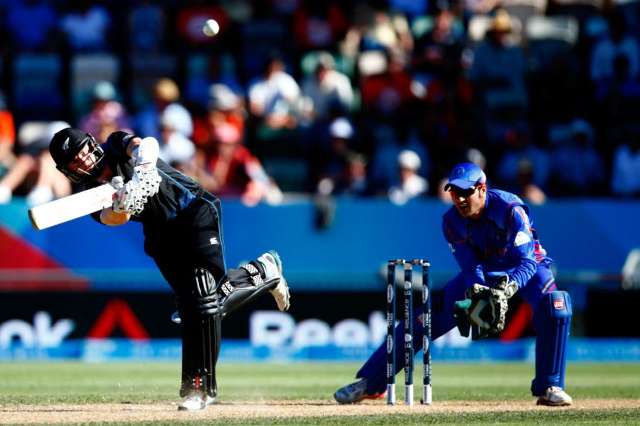 Kane Williamson plays a lofted shot onto the leg side, New Zealand v Afghanistan, World Cup 2015, Group A, Napier, March 8, 2015