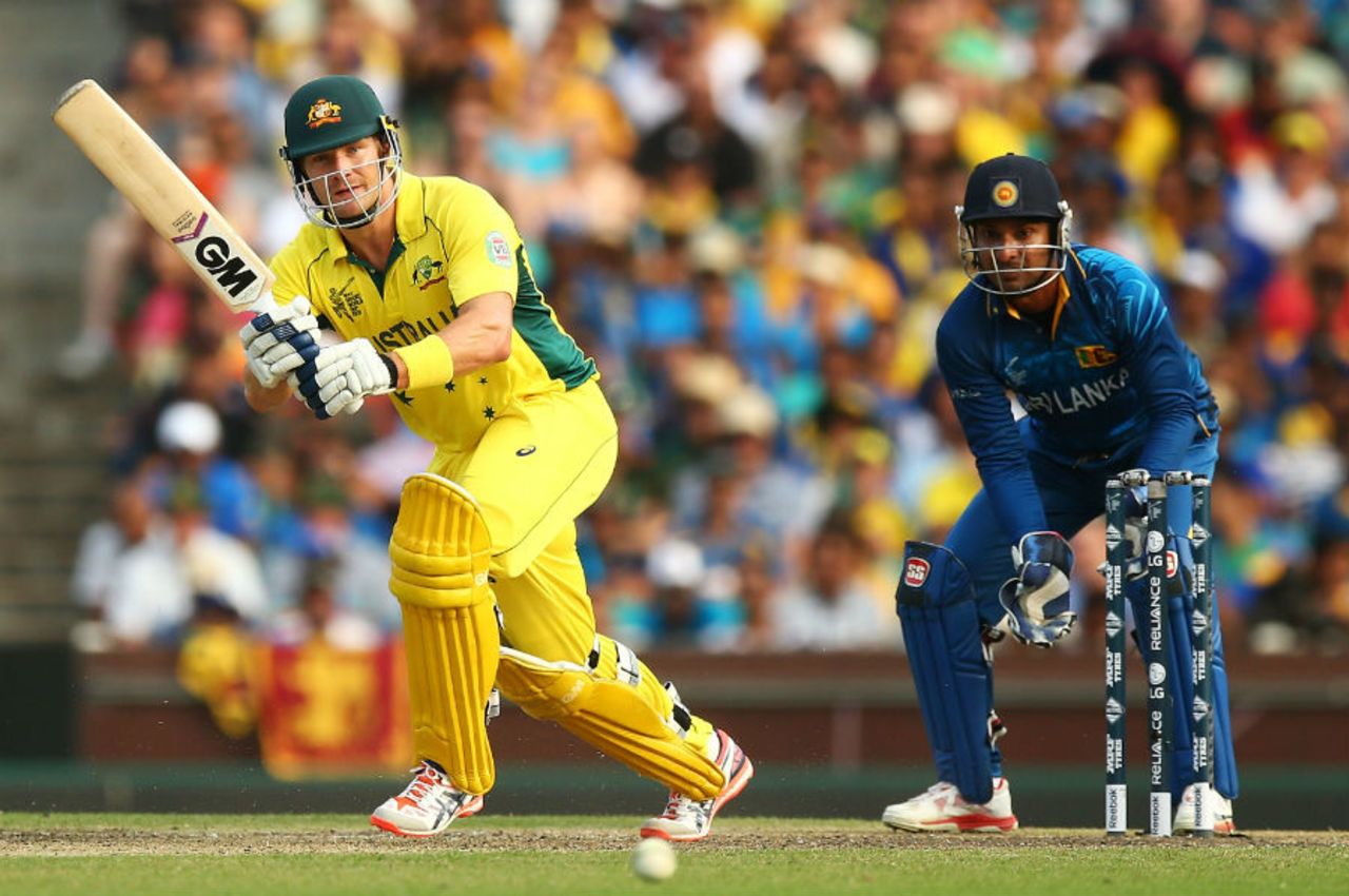 Shane Watson whips the ball onto the leg side, Australia v Sri Lanka, World Cup 2015, Group A, Sydney, March 8, 2015
