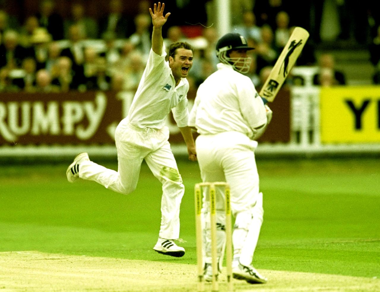 Dion Nash celebrates the wicket of Alec Stewart, England v New Zealand, 2nd Test, Lord's, 1st day, July 22, 1999