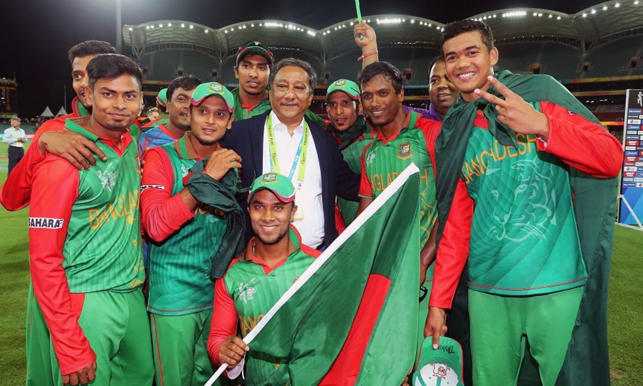 Bangladesh players are elated after pulling off an incredible win, England v Bangladesh, World Cup 2015, Group A, Adelaide, March 9, 2015