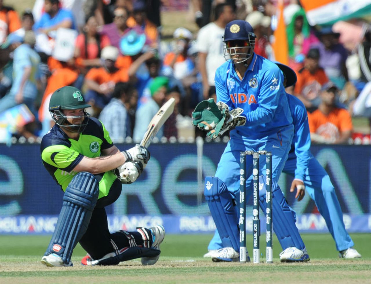 Paul Stirling sweeps the ball, India v Ireland, World Cup 2015, Group B, Hamilton, March 10, 2015