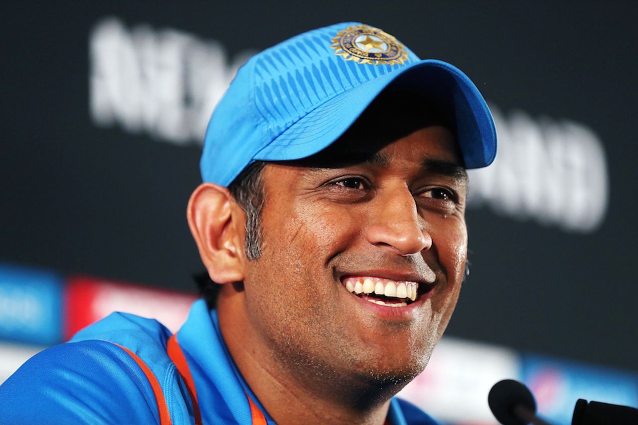 MS Dhoni is all smiles after India's fifth straight win in the tournament, India v Ireland, World Cup 2015, Group B, Hamilton, March 10, 2015