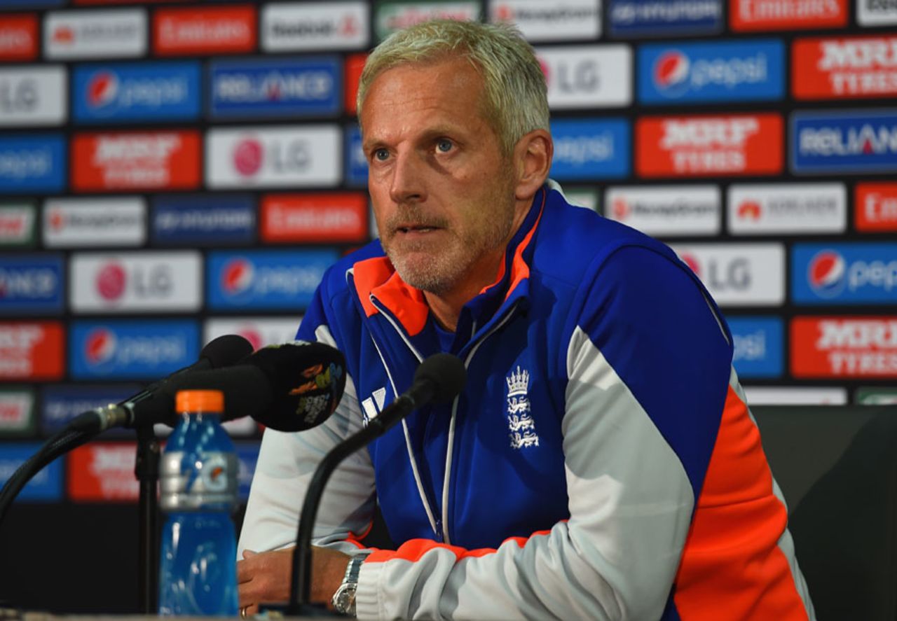 Peter Moores addresses the press, England v Bangladesh, World Cup 2015, Group A, Adelaide, March 9, 2015