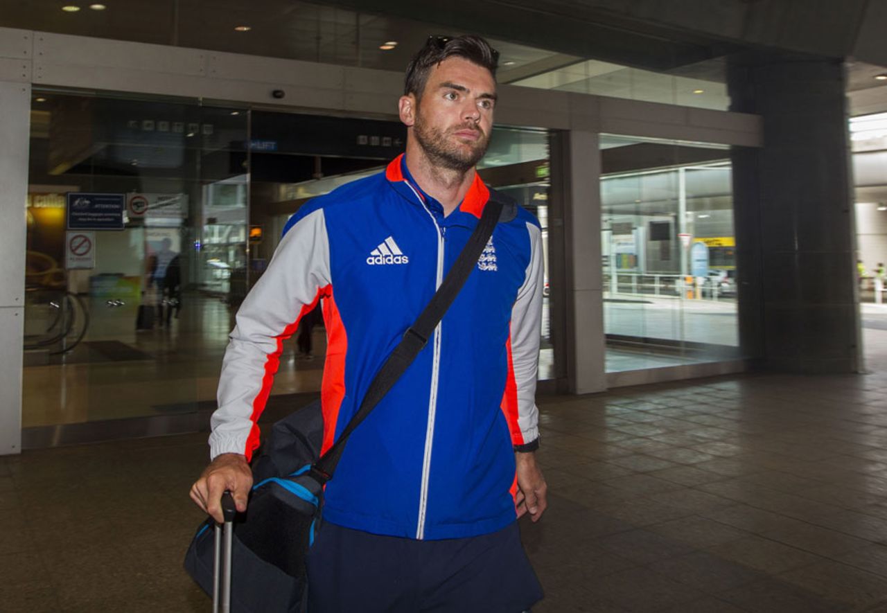 James Anderson on his way through the airport, World Cup 2015, Sydney, March 10, 2015