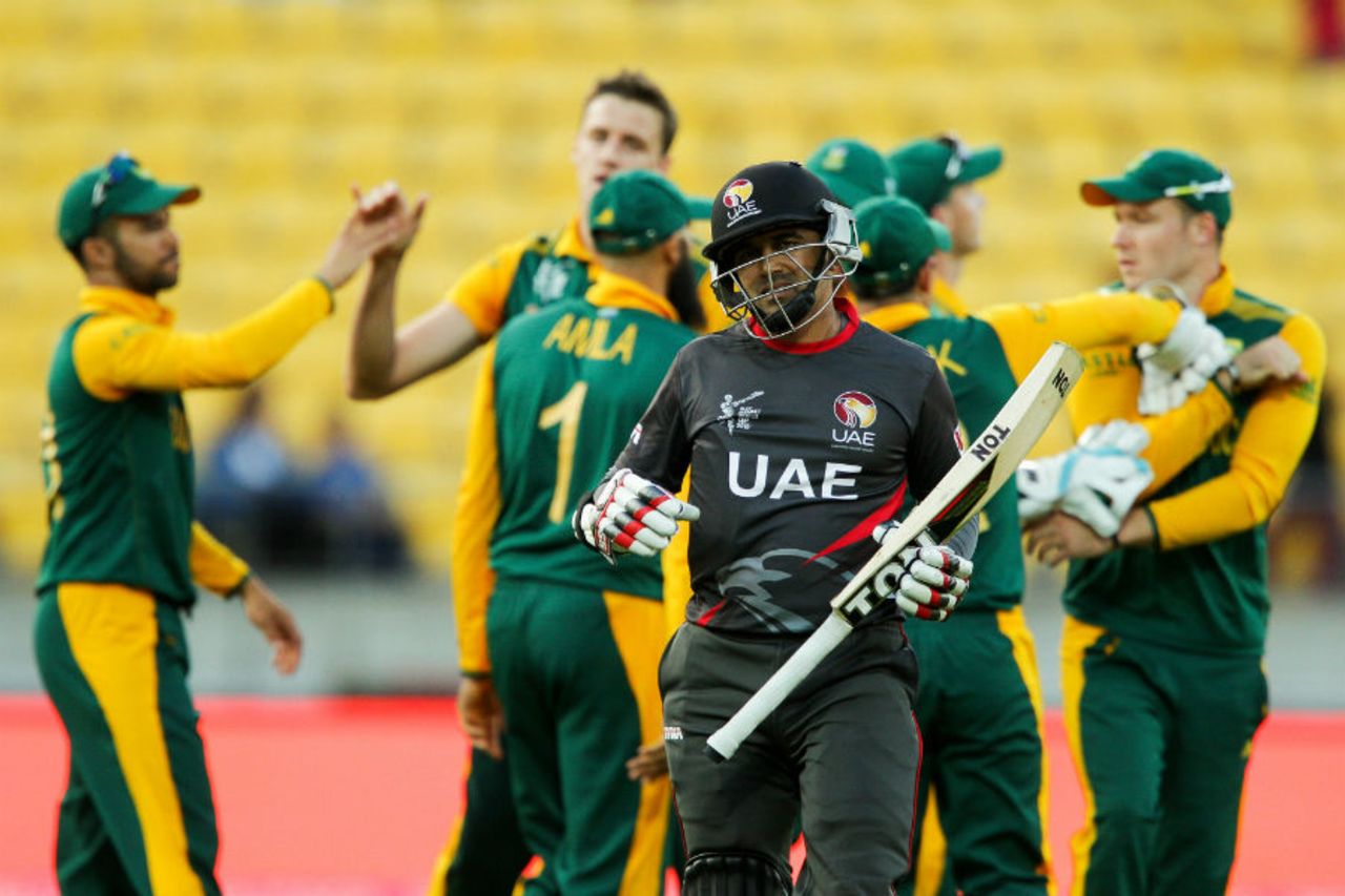 Khurram Khan was caught behind off Morne Morkel's bowling after making 12 runs, South Africa v United Arab Emirates, World Cup 2015, Group B, Wellington, March 12, 2015