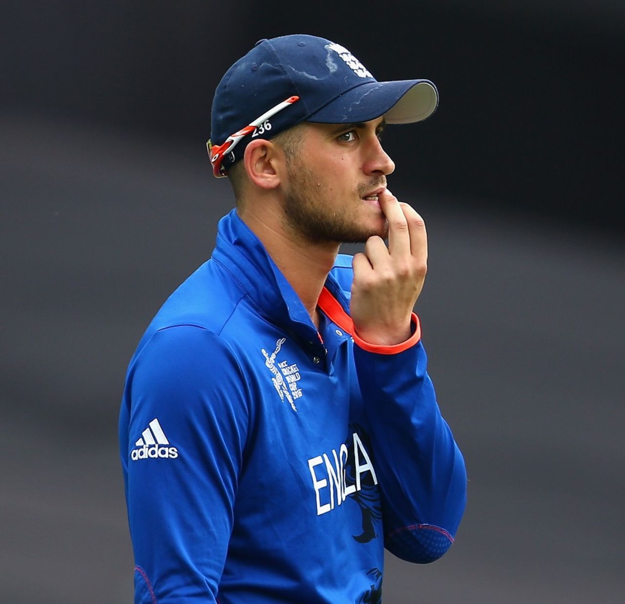 Nail-biter? Alex Hales in deep thought, Afghanistan v England, World Cup 2015, Group A, Sydney, March 13, 2015