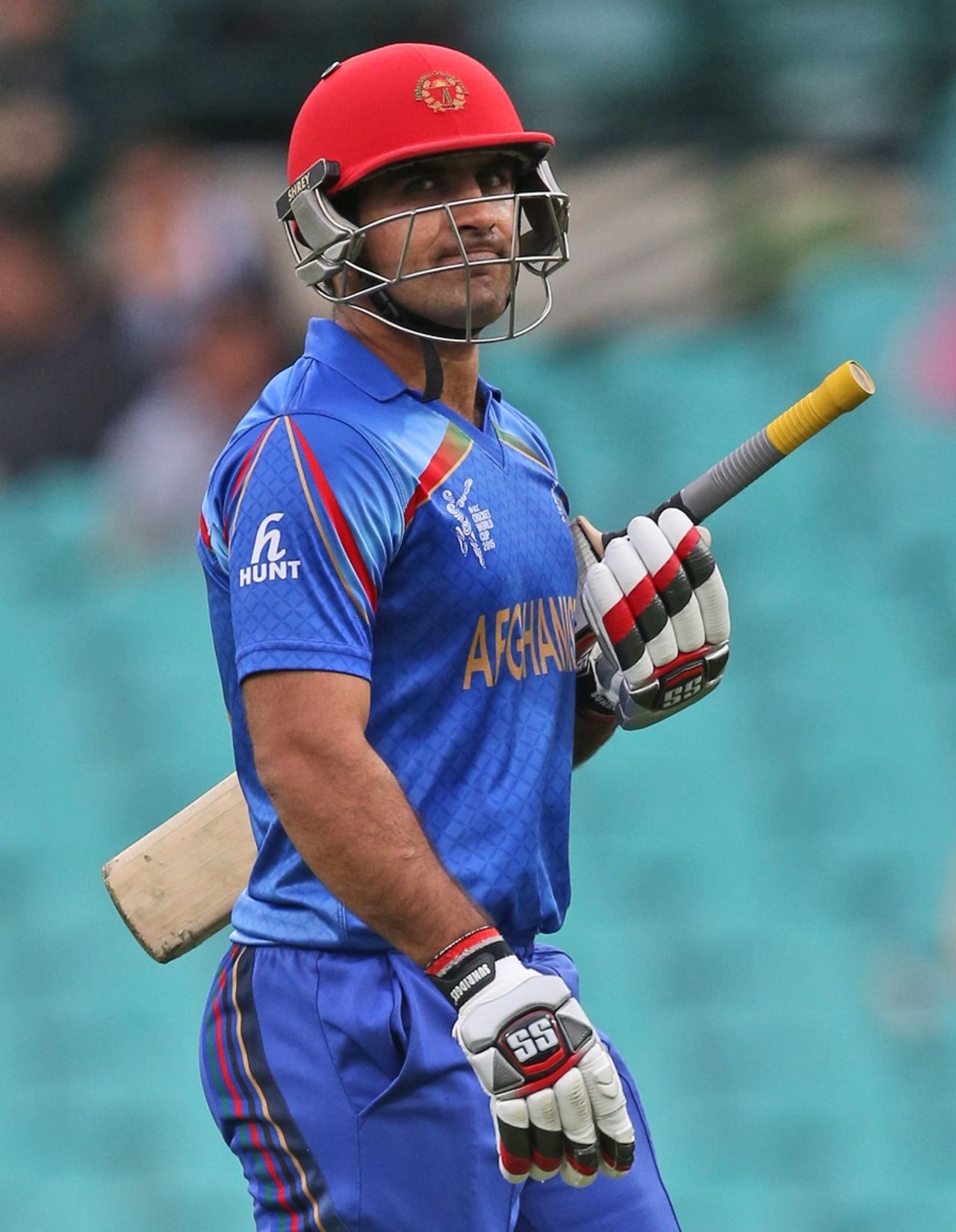 Samiullah Shenwari is disappointed after falling for 7, Afghanistan v England, World Cup 2015, Group A, Sydney, March 13, 2015