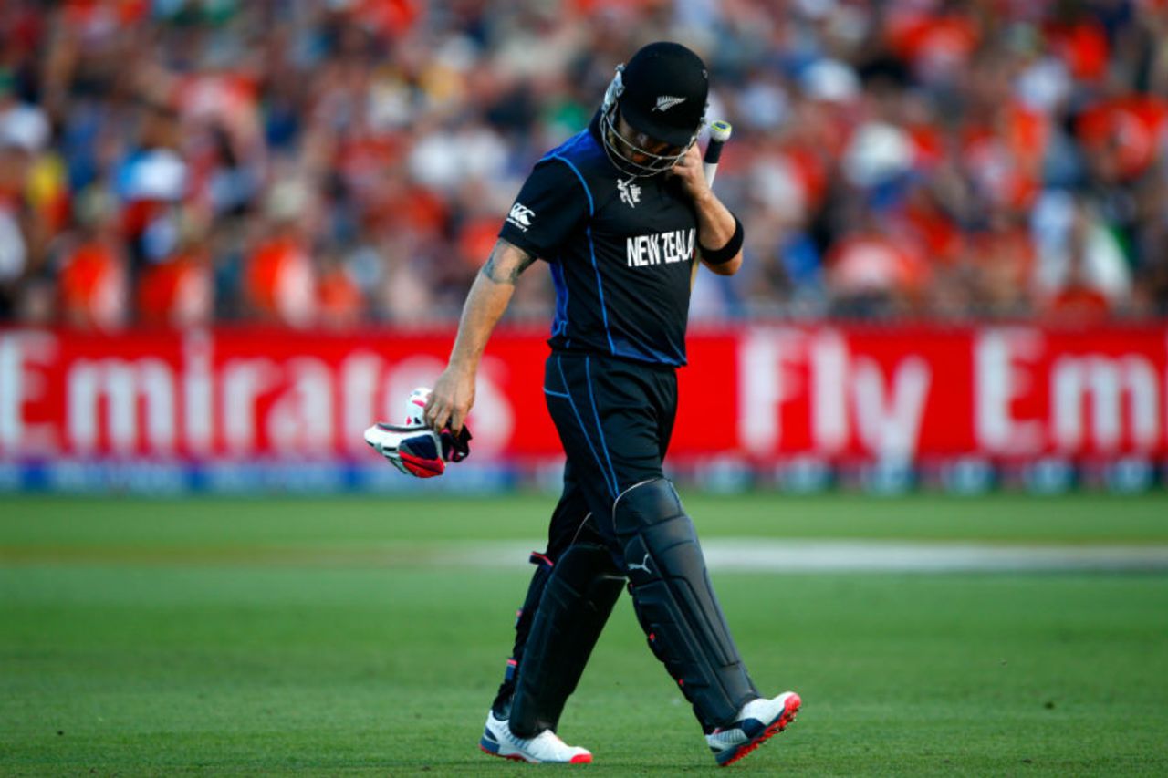 Brendon McCullum walks off after losing his wicket, New Zealand v Bangladesh, World Cup 2015, Group A, Hamilton, March 13, 2015