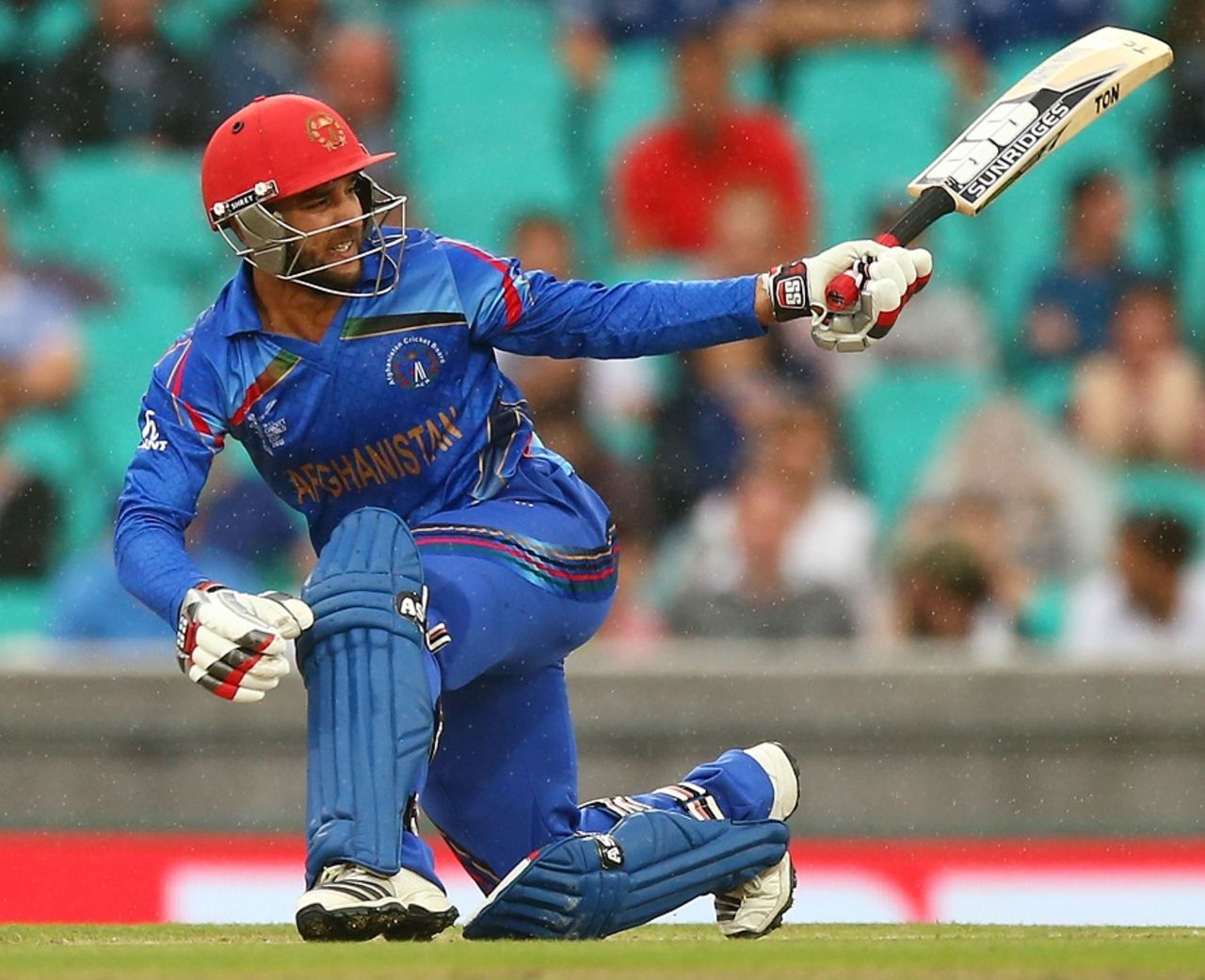 Shafiqullah plays a one-handed sweep, Afghanistan v England, World Cup 2015, Group A, Sydney, March 13, 2015