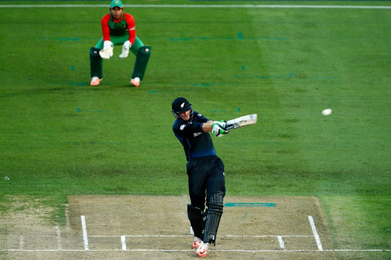 Martin Guptill swats the ball away, New Zealand v Bangladesh, World Cup 2015, Group A, Hamilton, March 13, 2015