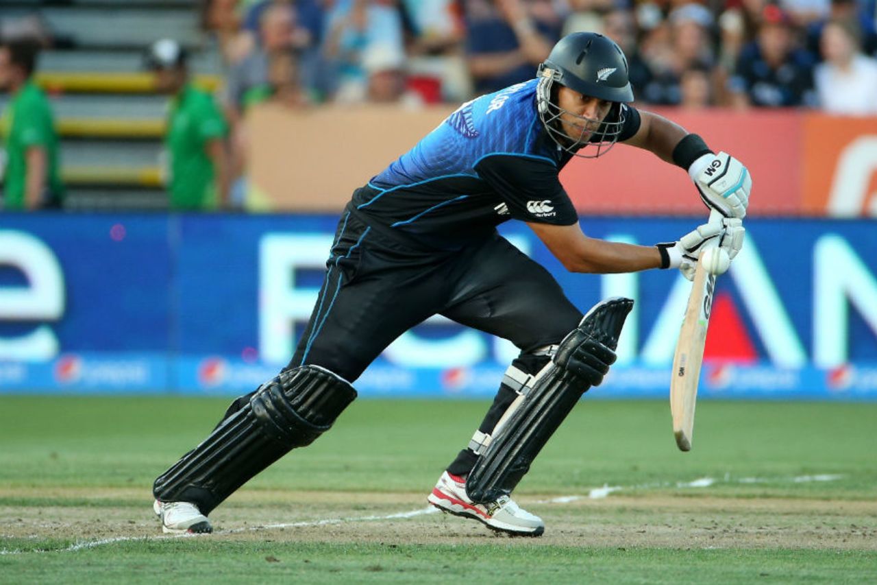 Ross Taylor dabs the ball onto the offside, New Zealand v Bangladesh, World Cup 2015, Group A, Hamilton, March 13, 2015