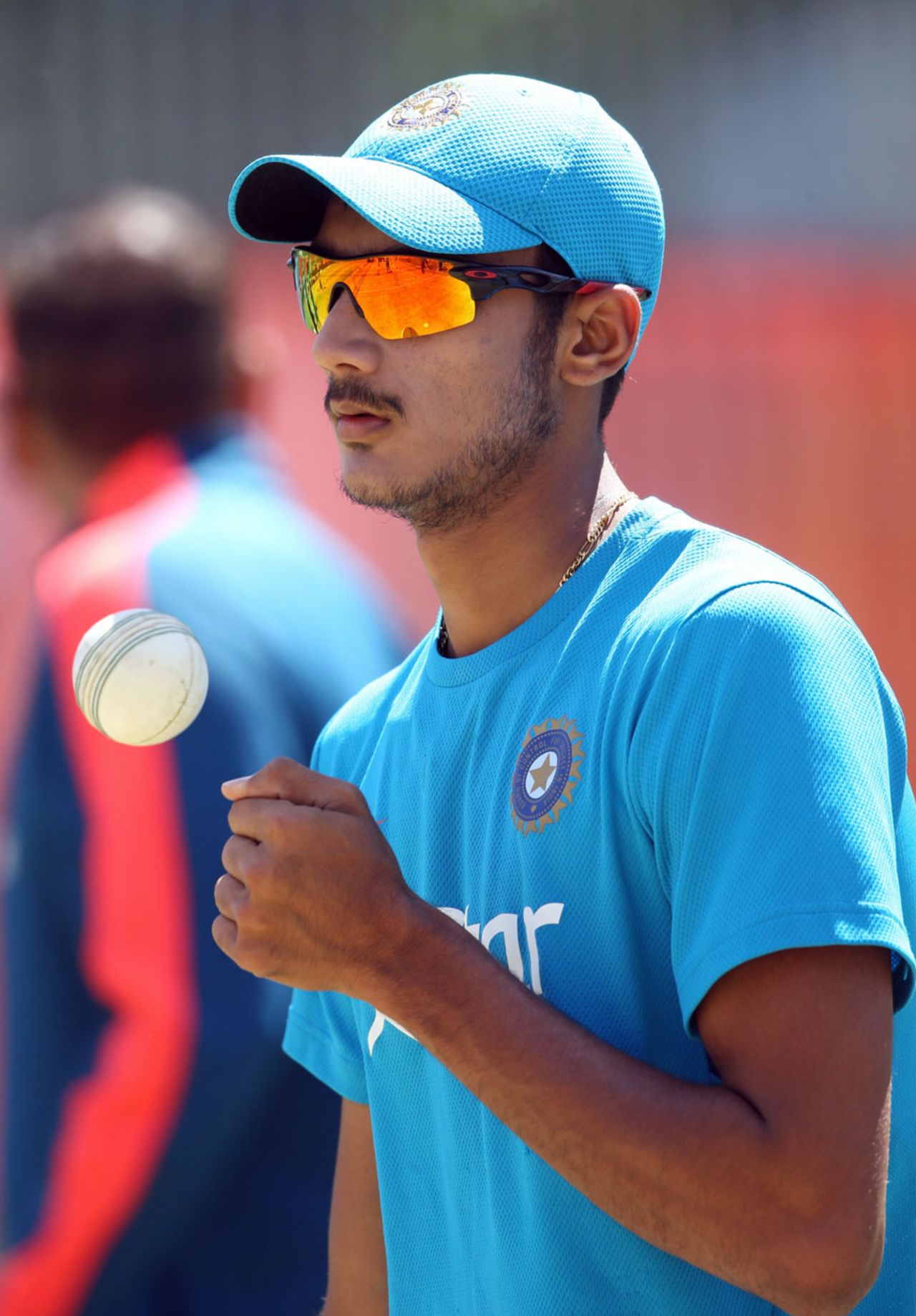 Axar Patel gets ready to bowl during India's practice session on the eve of the game against Zimbabwe, World Cup 2015, Auckland, March 13, 2015