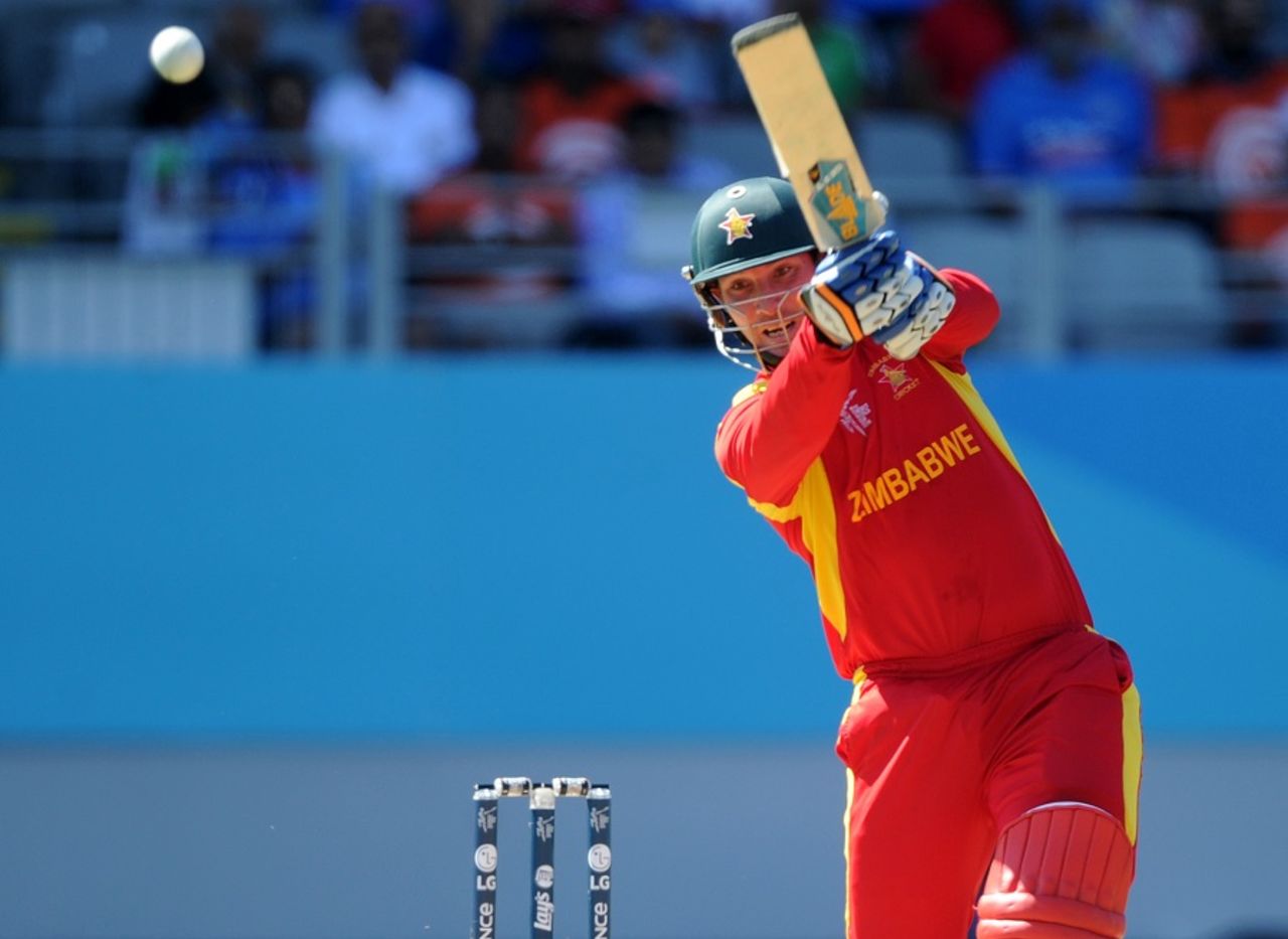 Brendan Taylor flays at the ball, India v Zimbabwe, World Cup 2015, Group B, Auckland, March 14, 2015