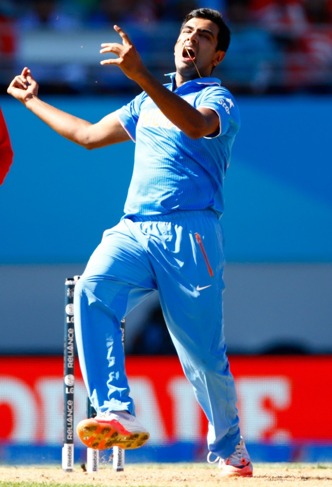 R Ashwin roars after taking a return catch to get rid of Sean Williams, India v Zimbabwe, World Cup 2015, Group B, Auckland, March 14, 2015