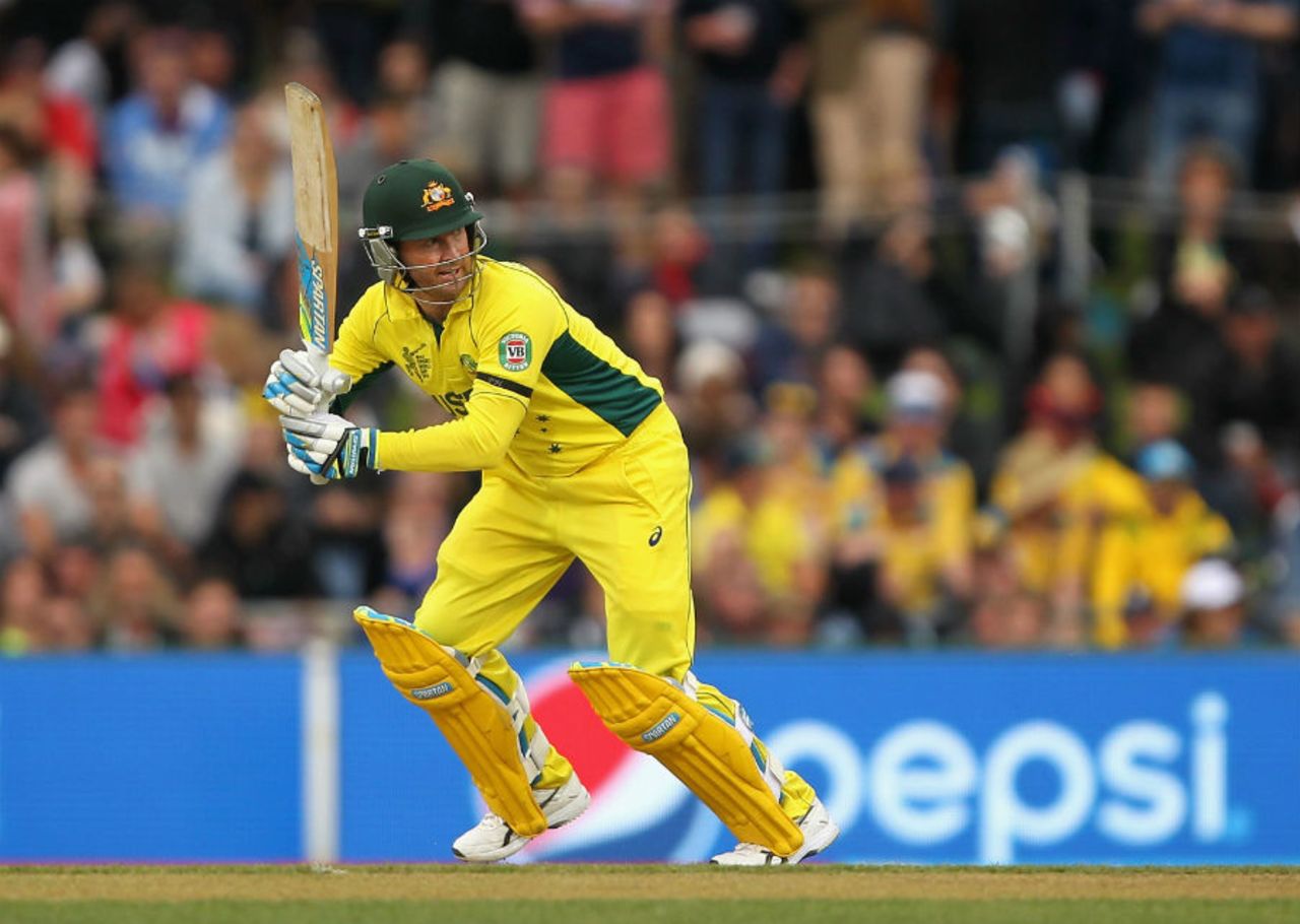 Michael Clarke made 47 while opening the batting with Aaron Finch, Australia v Scotland, World Cup 2015, Group A, Hobart, March 14, 2015