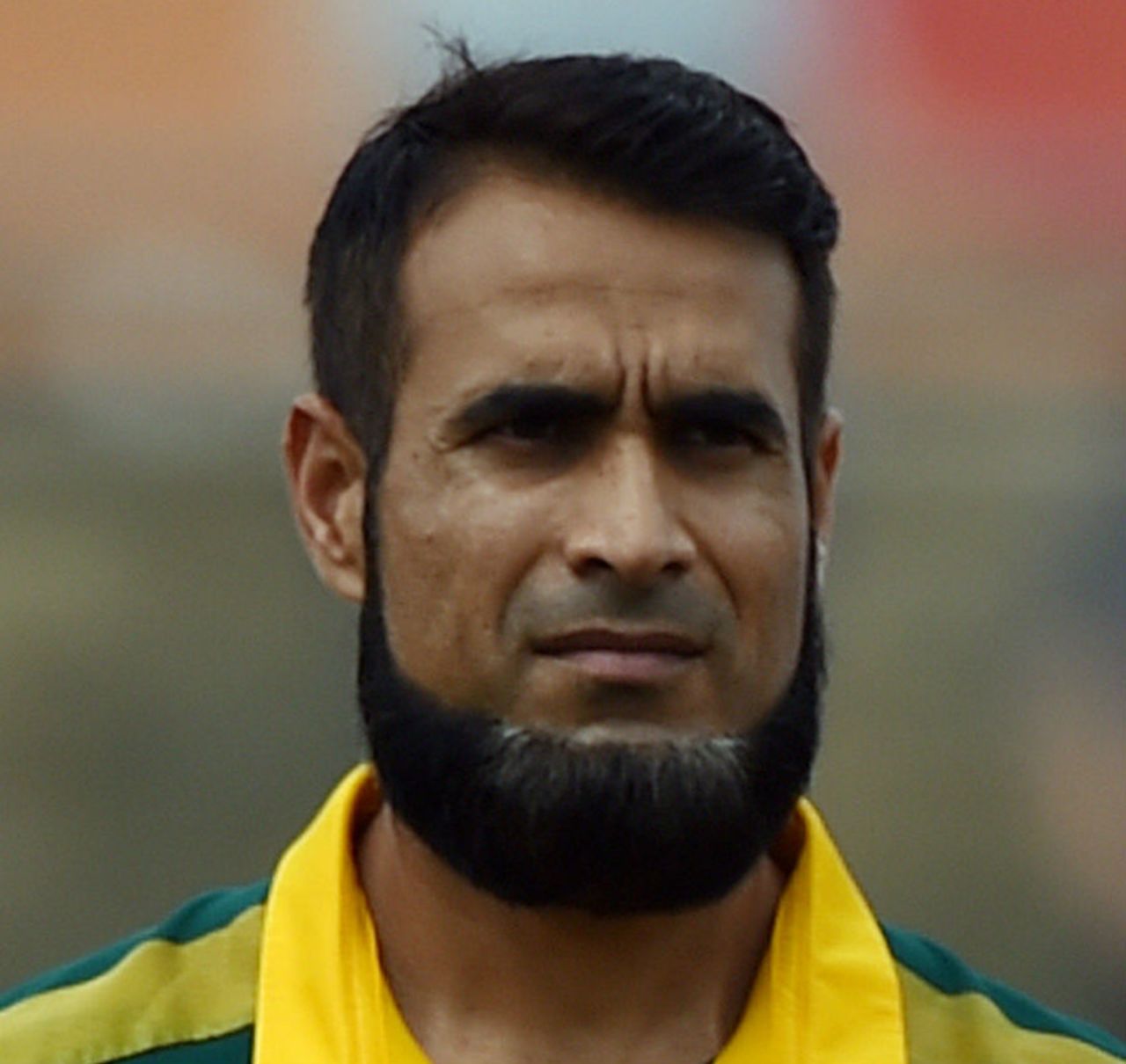 Imran Tahir stands for the South African national anthem, South Africa v Ireland, World Cup 2015, Group B, Canberra, March 3, 2015