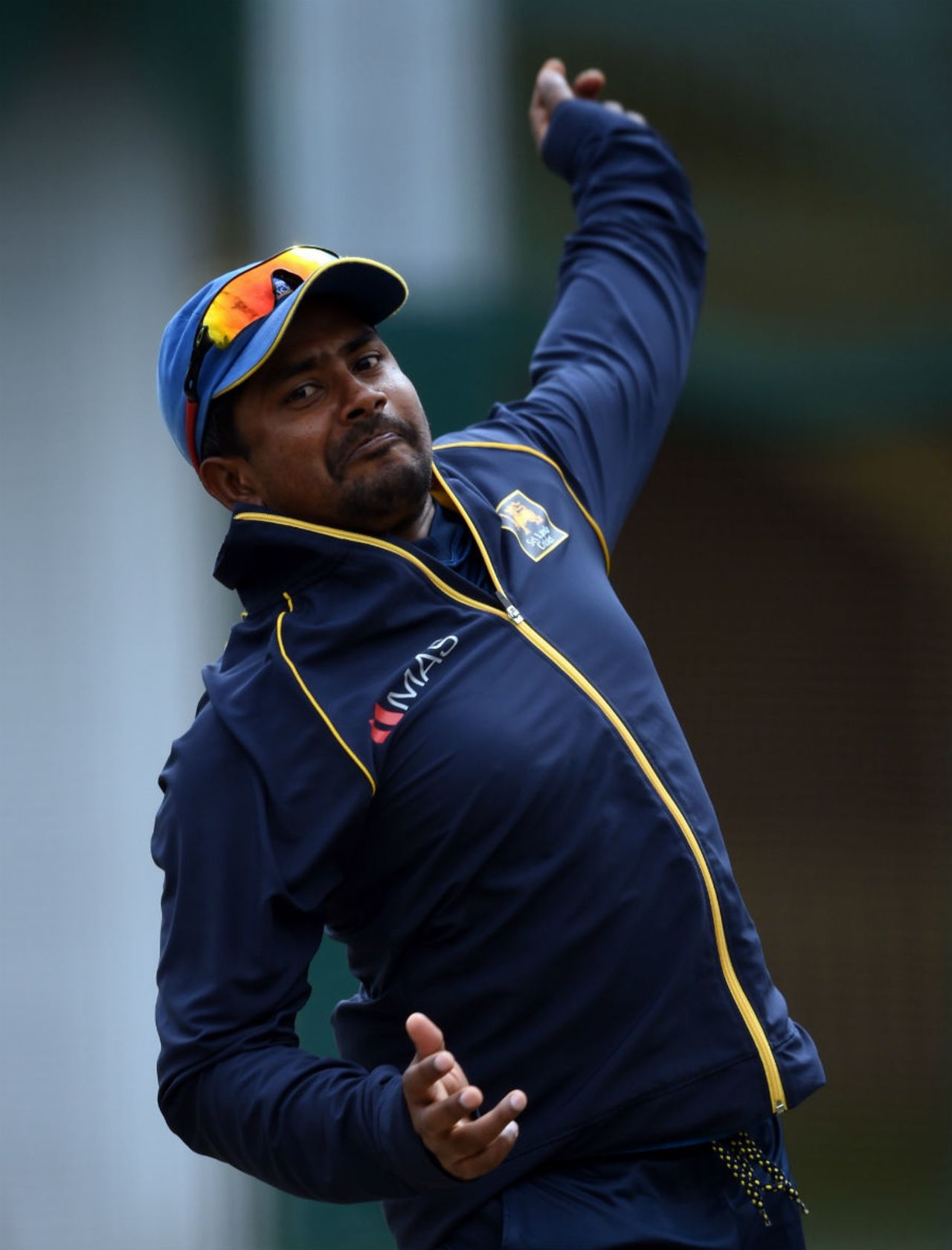 Rangana Herath shadow practises his bowling at a training session, World Cup 2015, Sydney, March 16, 2015