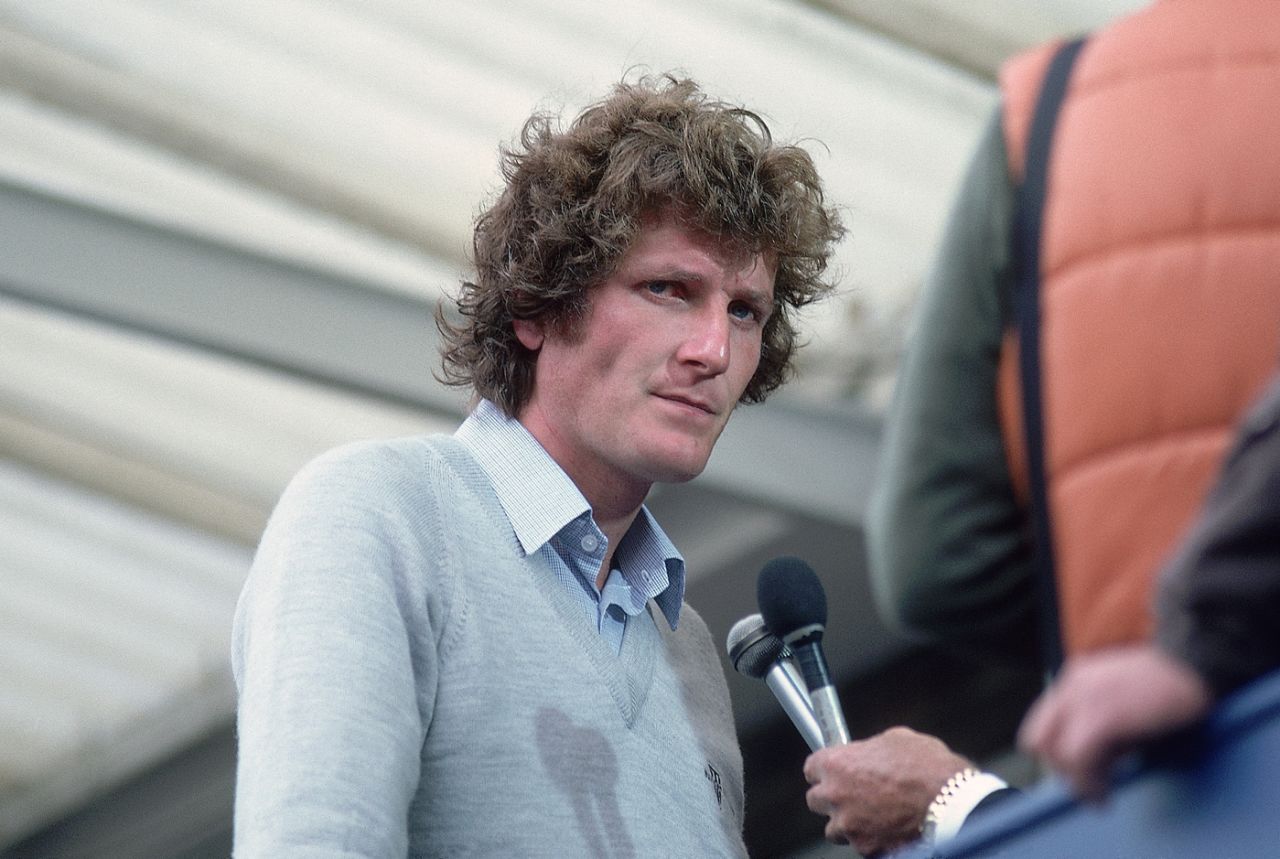 Bob Willis speaks to the press after the match, England v Australia, 3rd Test, Headingley, 21 July 1981