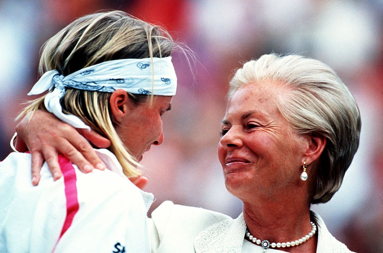 The Duchess of Kent consoles Jana Novotna, Ladies' singles final, Wimbledon, London, July 3, 1993