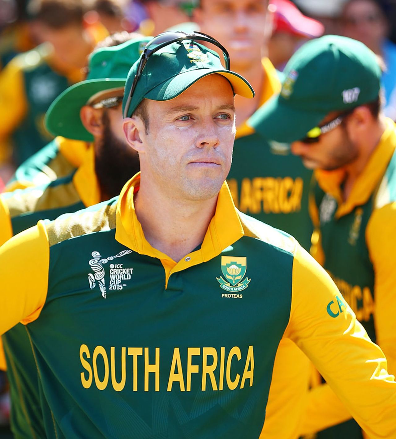 A pensive AB de Villiers before play began, South Africa v Sri Lanka, World Cup 2015, 1st quarter-final, Sydney, March 18, 2015