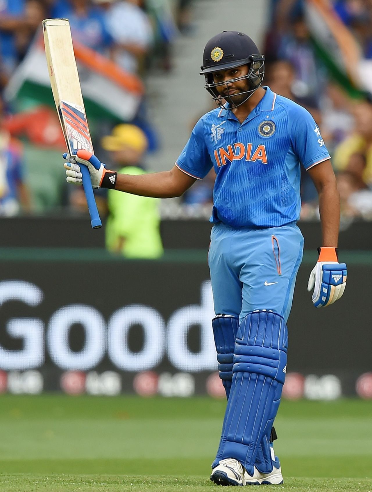 Rohit Sharma acknowledges the crowd after completing his fifty, Bangladesh v India, World Cup 2015, 2nd quarter-final, Melbourne, March 19, 2015