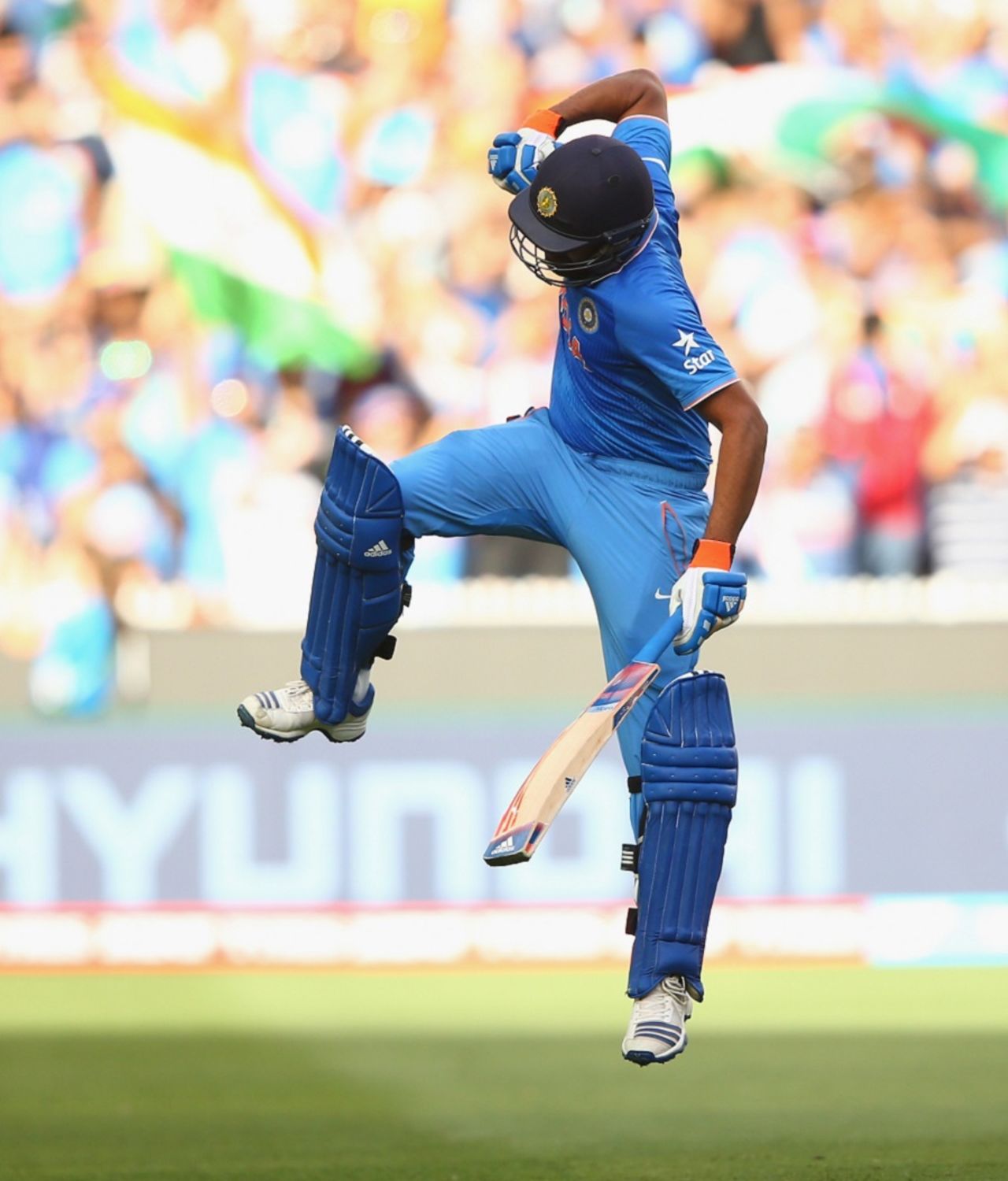 Rohit Sharma is ecstatic after completing his century, Bangladesh v India, World Cup 2015, 2nd quarter-final, Melbourne, March 19, 2015