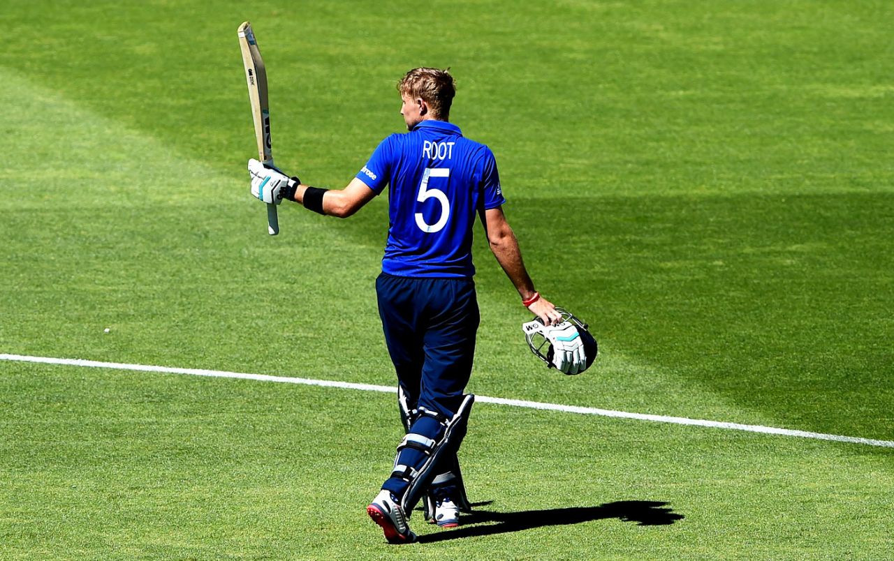 Joe Root walks back after scoring 121, England v Sri Lanka, World Cup 2015, Group A, Wellington, March 1, 2015