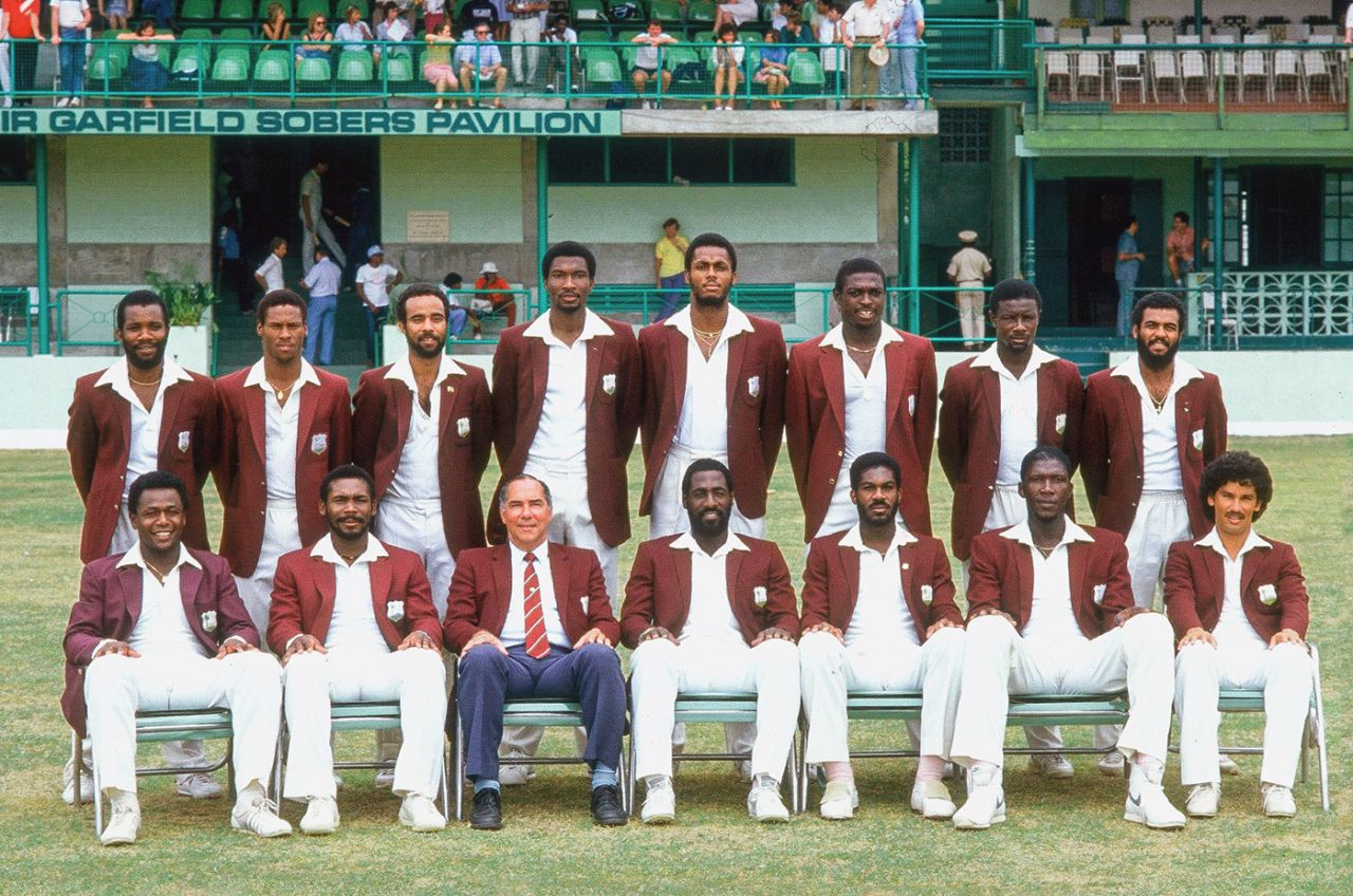 Group photo of the West Indies team ahead of the third Test against England, West Indies v England, 3rd Test, Barbados, March 21, 1986
