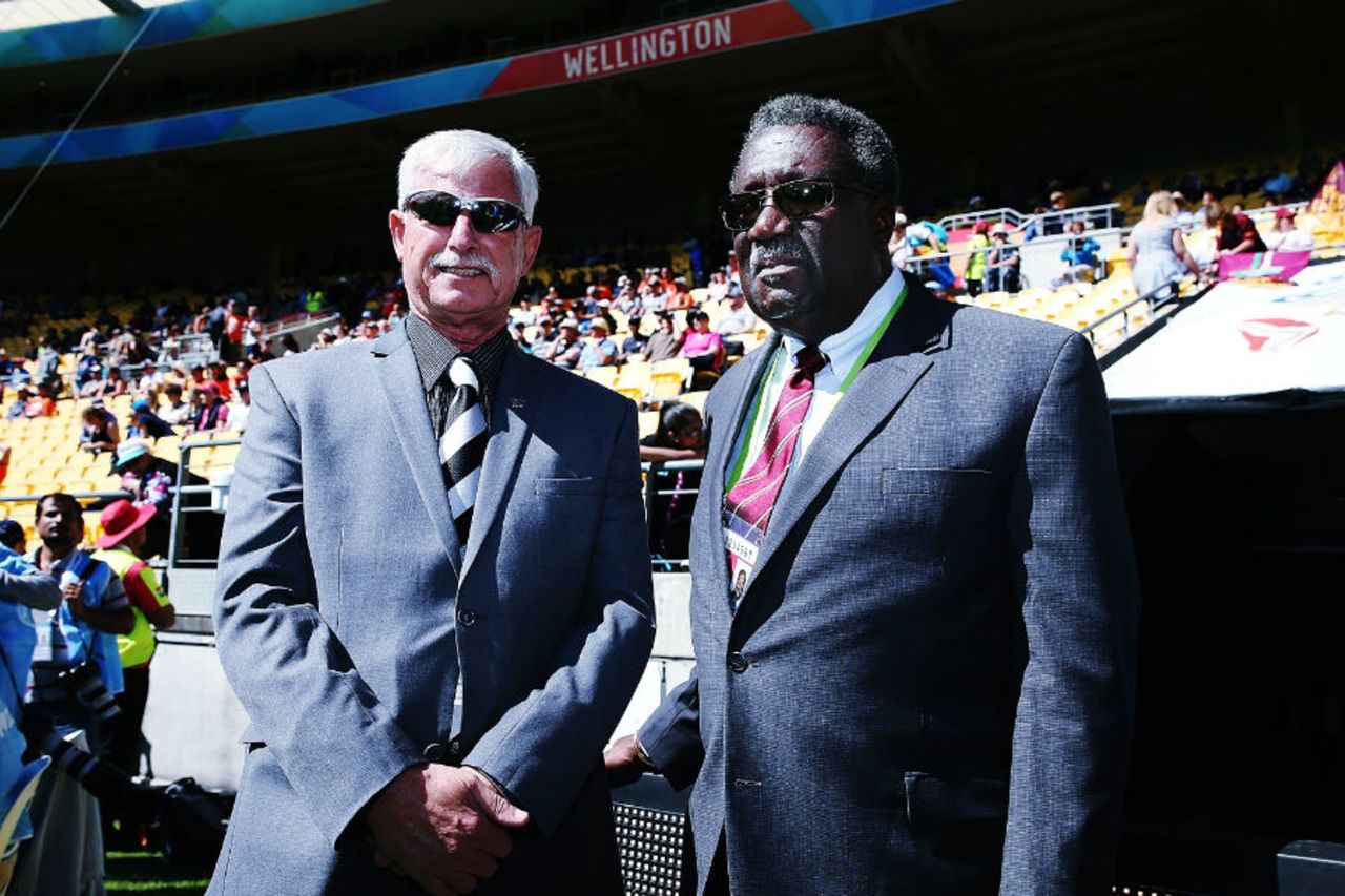 Richard Hadlee and Clive Lloyd at the Westpac Stadium, New Zealand v West Indies, World Cup 2015, 4th quarter-final, Wellington, March 21, 2015 