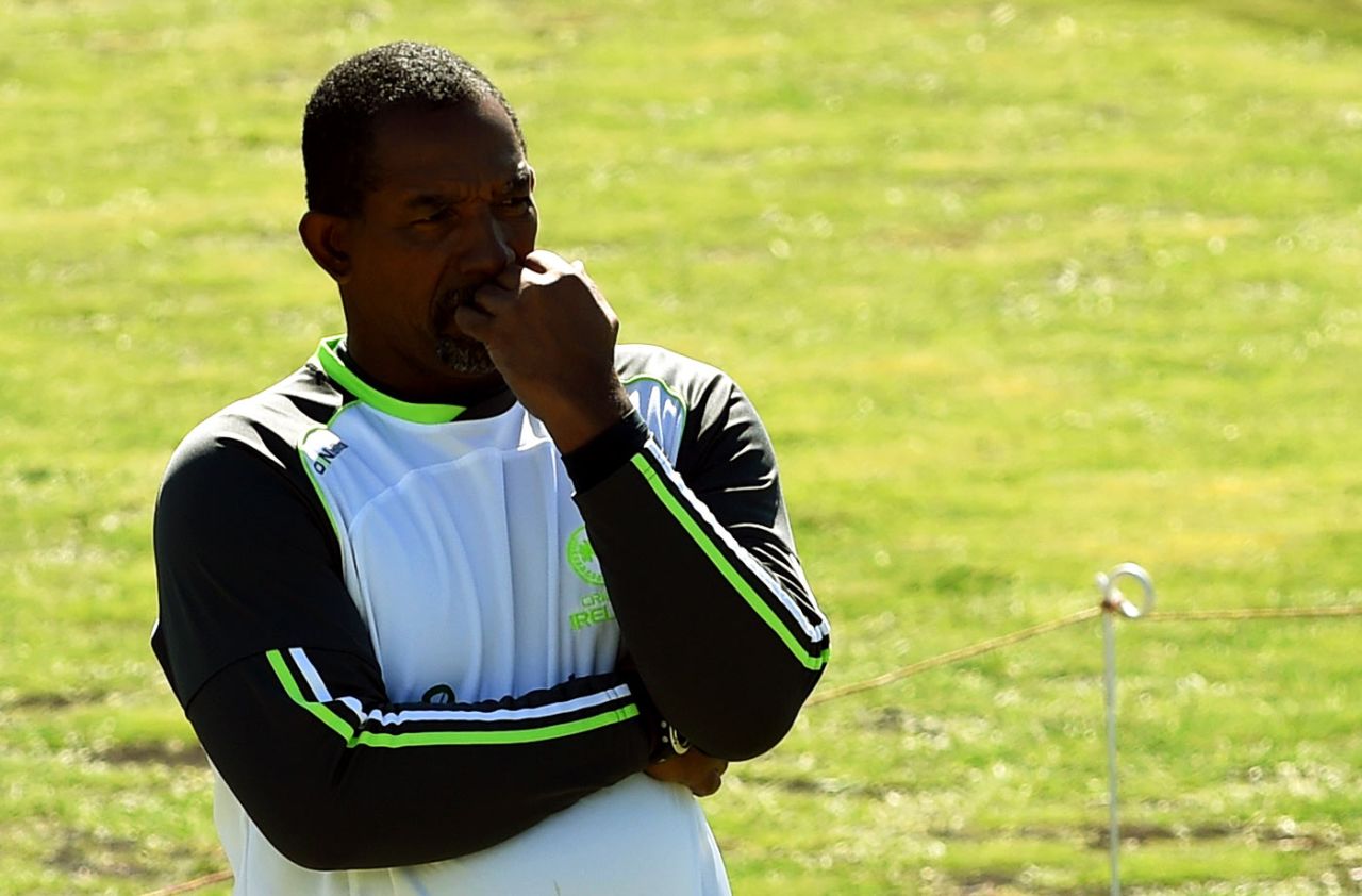 Ireland head coach Phil Simmons watches his players train, Hobart, March 5, 2015