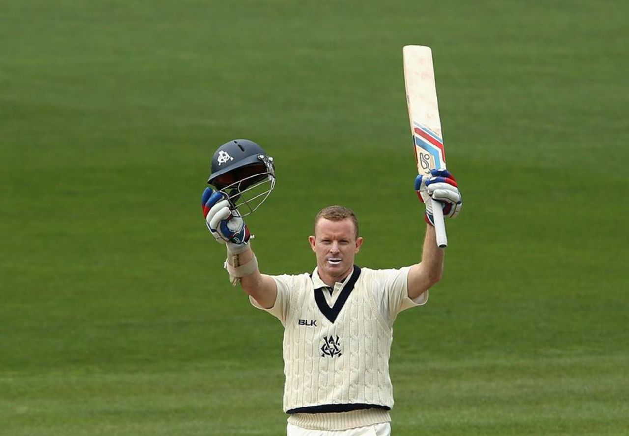Chris Rogers celebrates his 72nd first-class century, Victoria v Western Australia, Hobart, Sheffield Shield final, 3rd day, March 23, 2015