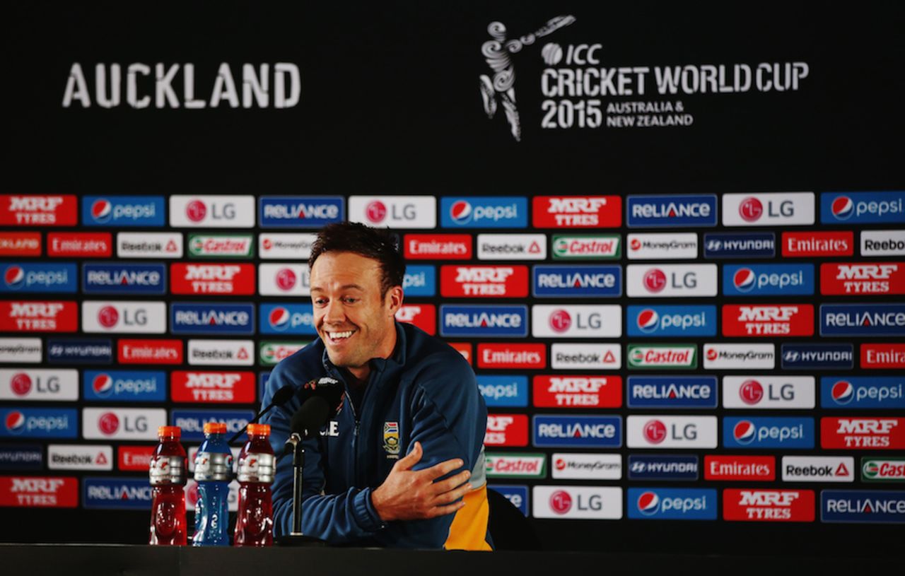 A relaxed AB de Villiers a day before the semi-final, World Cup 2015, Auckland, March 23, 2015