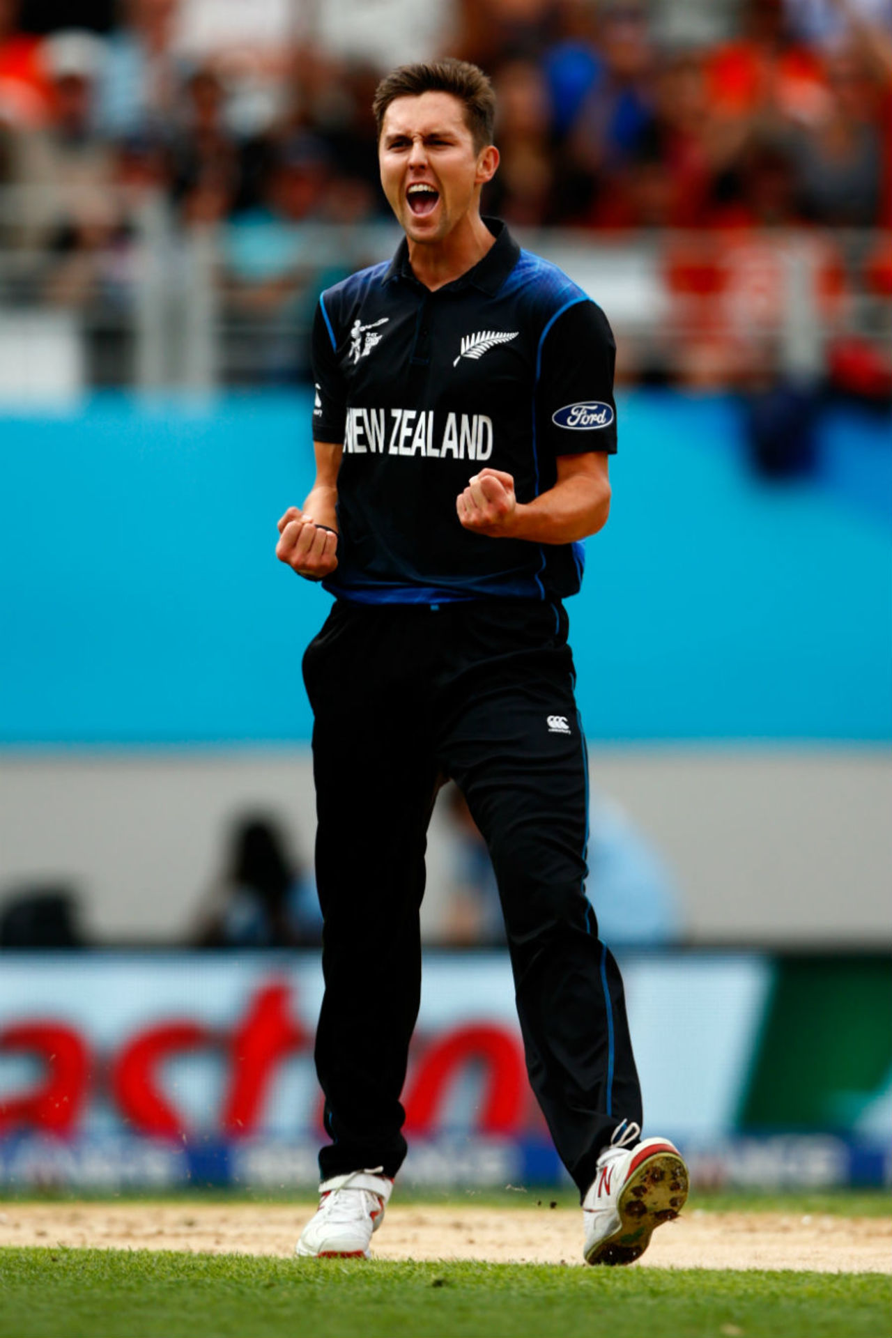Trent Boult claimed the New Zealand record for most wickets in a World Cup, New Zealand v South Africa, World Cup 2015, 1st Semi-Final, Auckland, March 24, 2015