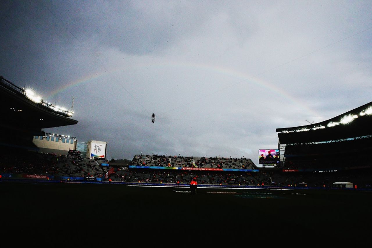 The spidercam spies on a rainbow, New Zealand v South Africa, World Cup 2015, 1st Semi-Final, Auckland, March 24, 2015